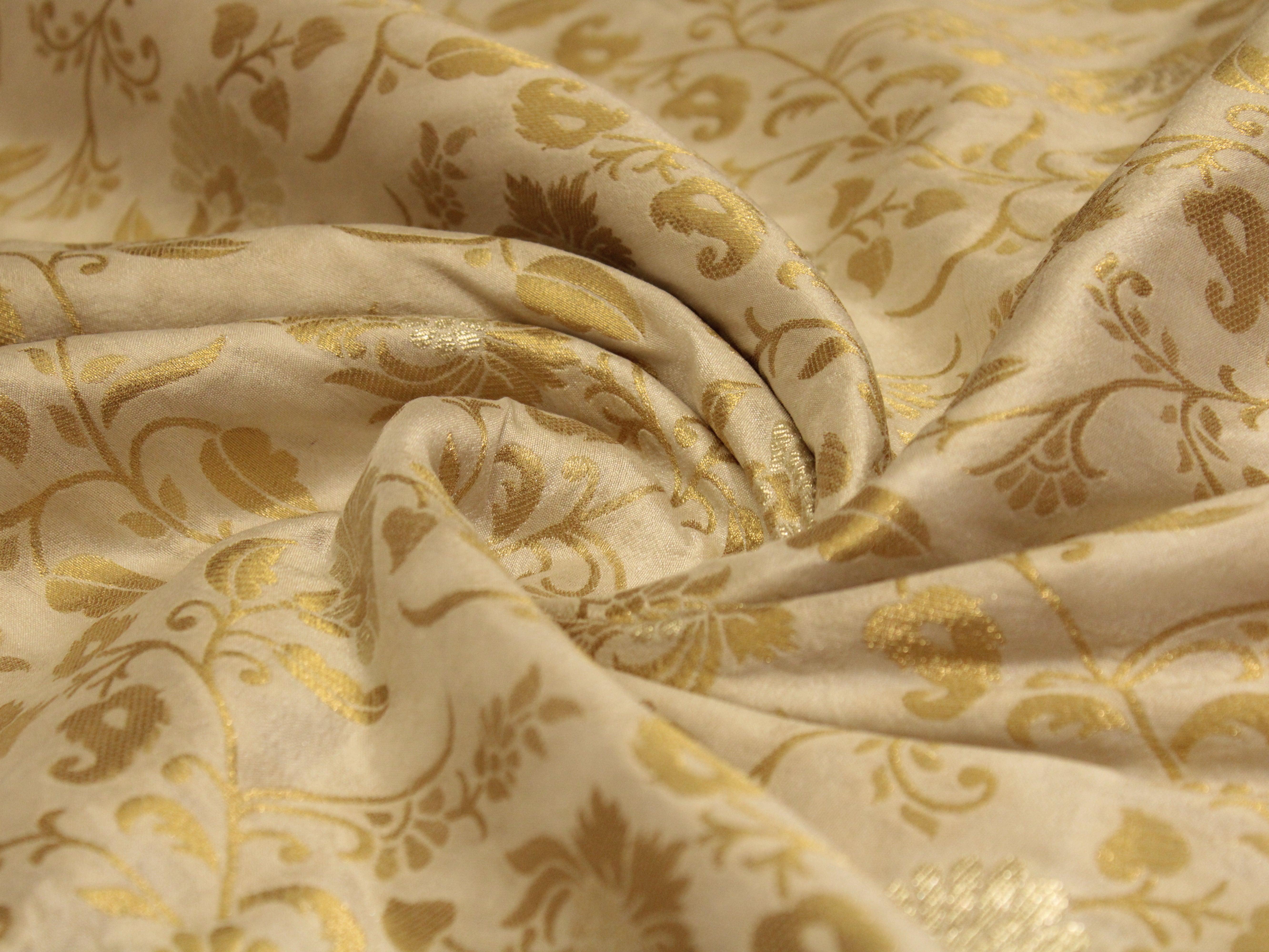 Banarsi Floral Brocade Fabric - White Dyeable - M'Foks