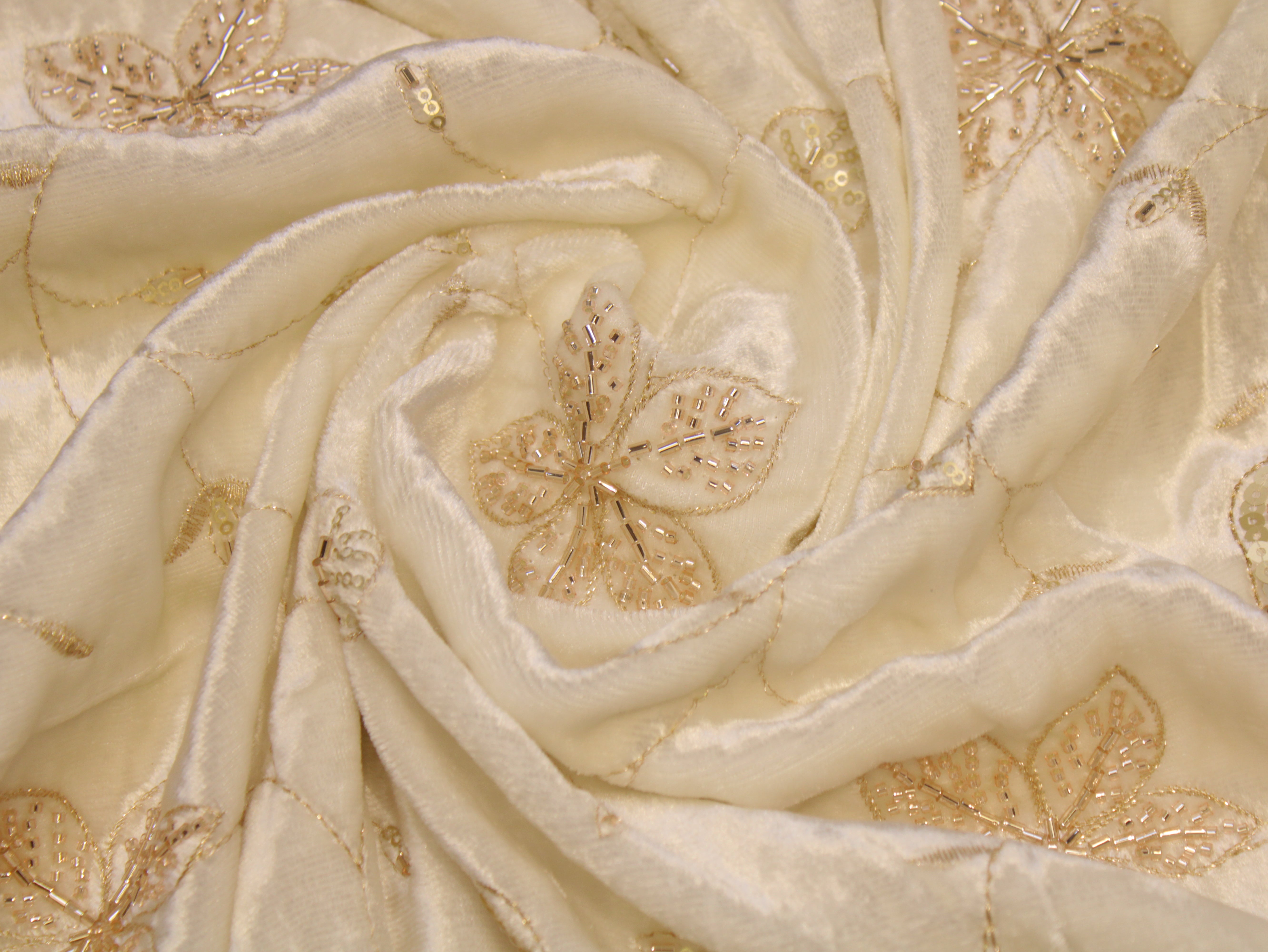 Dyeable Pure Micro Velvet Fabric with Beads Floral Work