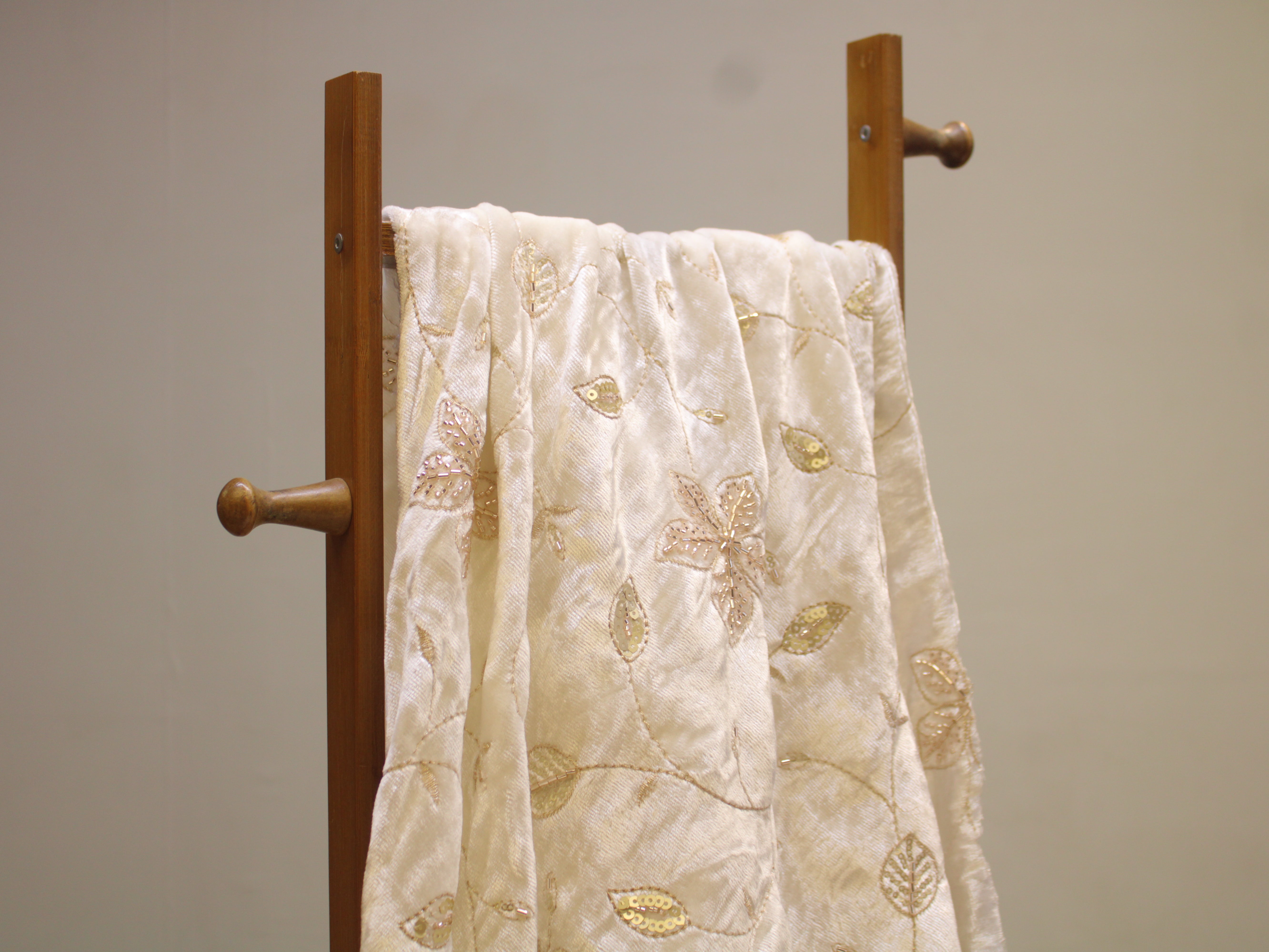 Dyeable Pure Micro Velvet Fabric with Beads Floral Work