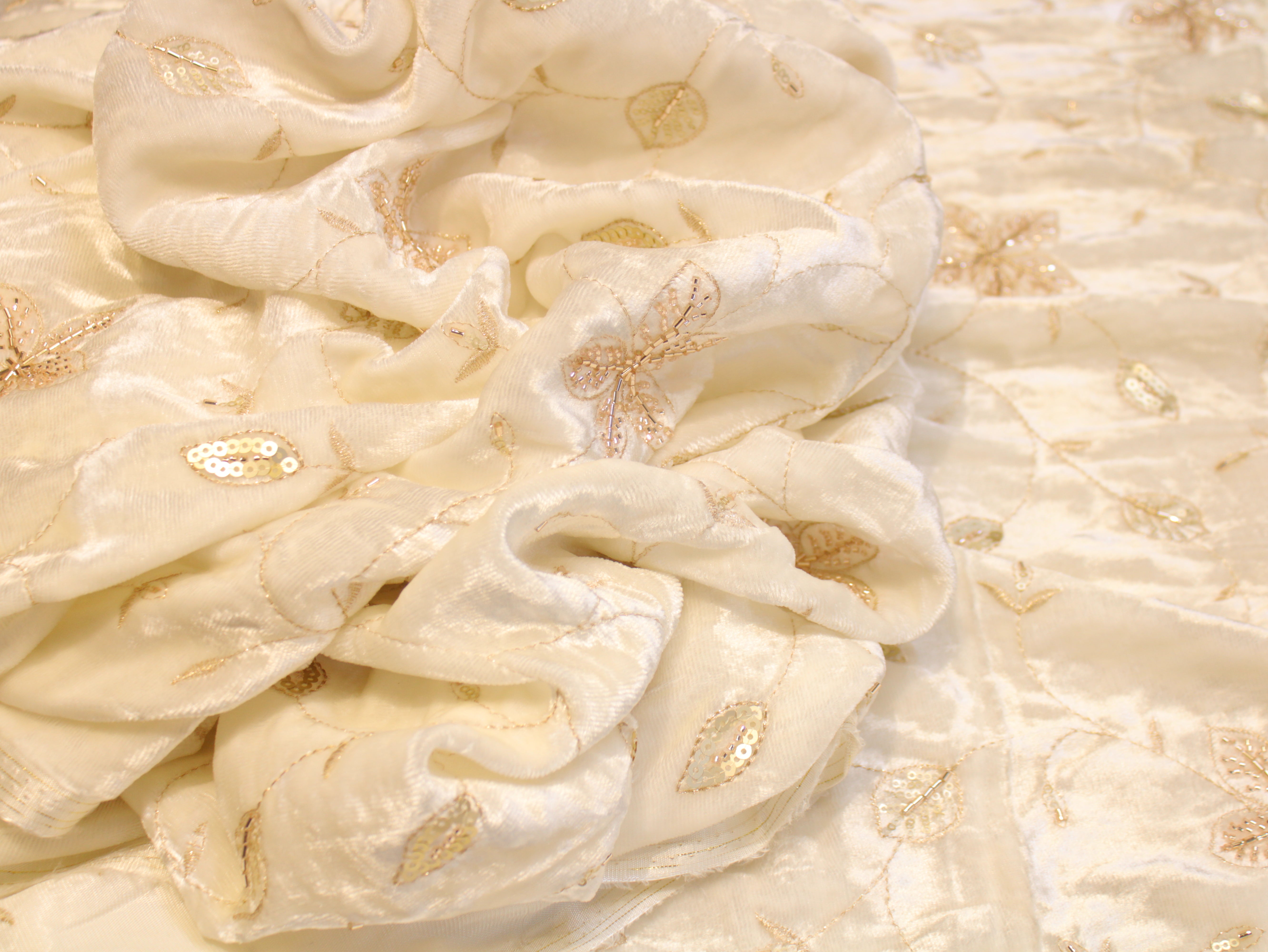 Dyeable Pure Micro Velvet Fabric with Beads Floral Work