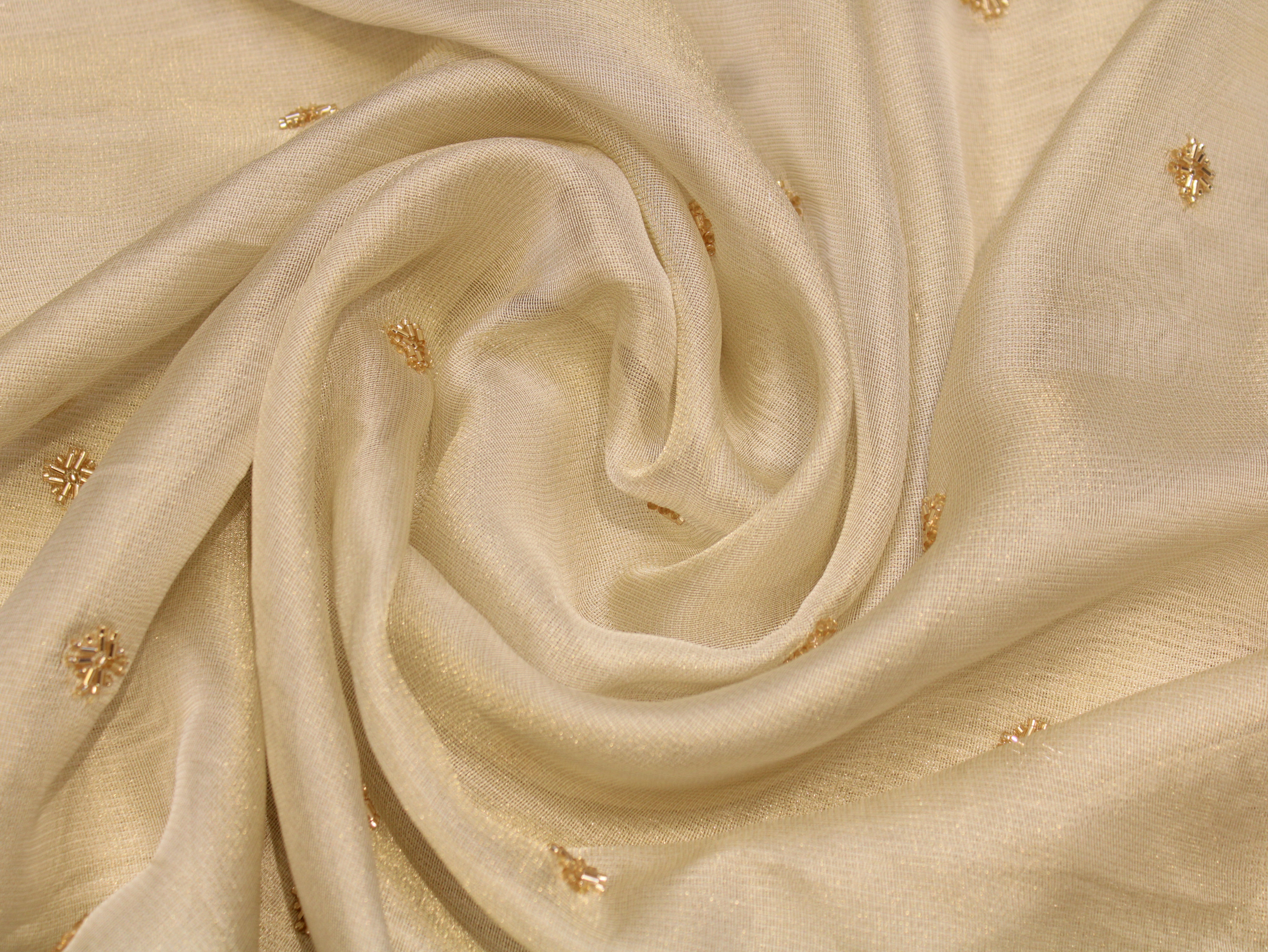 Beads Work Metallic Tissue Fabric with Jute Texture