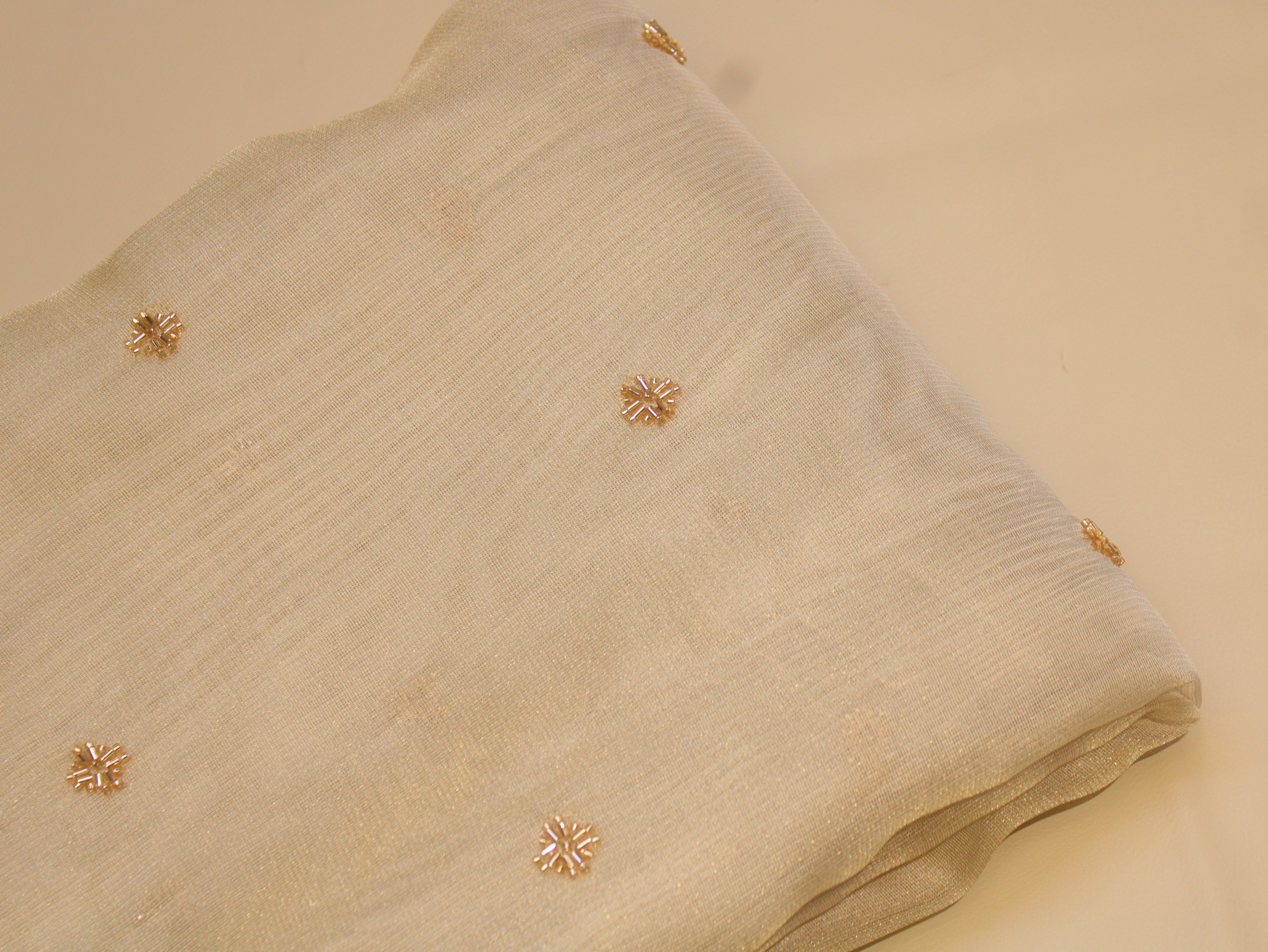 Beads Work Metallic Tissue Fabric with Jute Texture