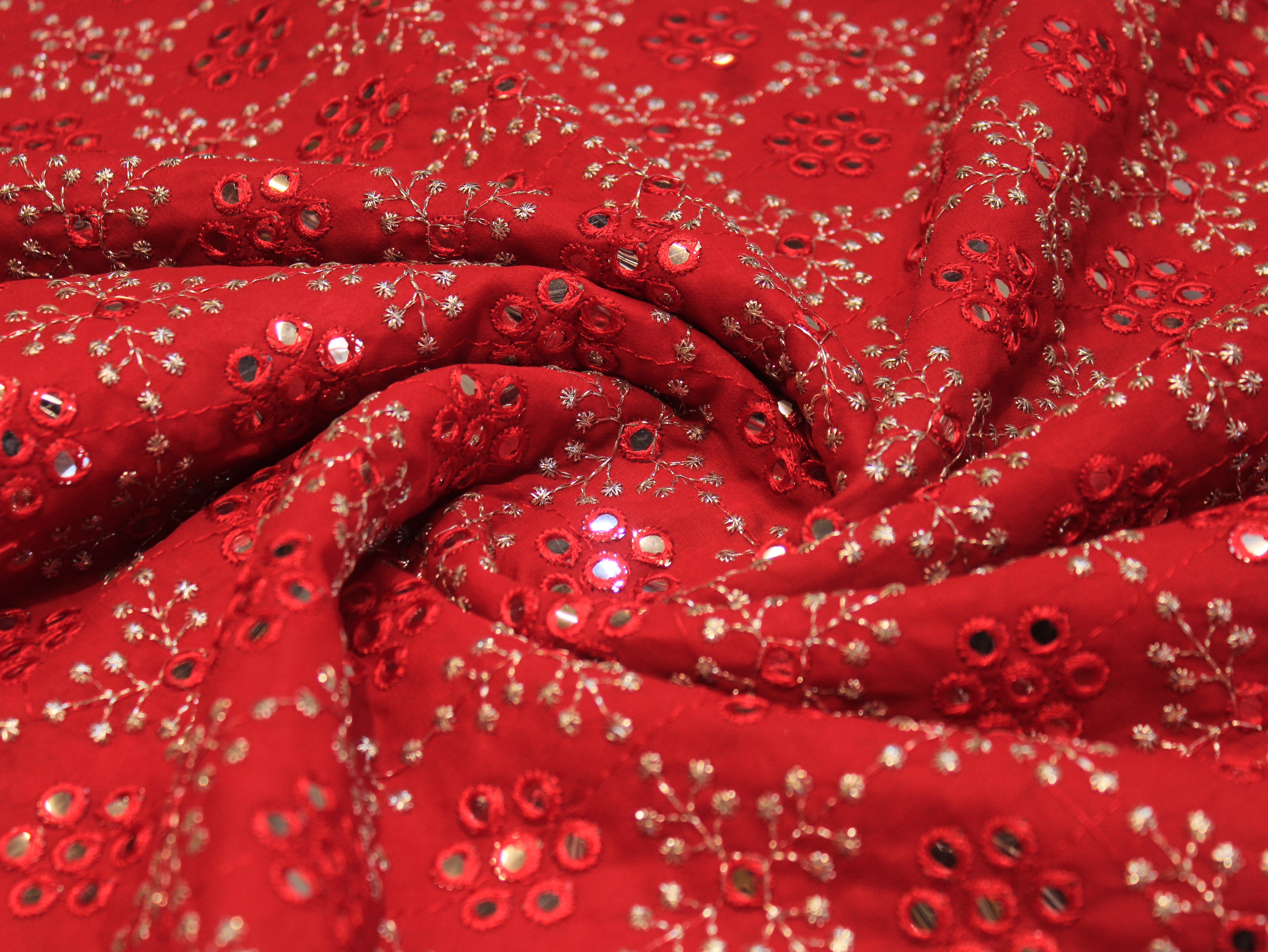 Georgette Fabric with Silver Zari Work - Red