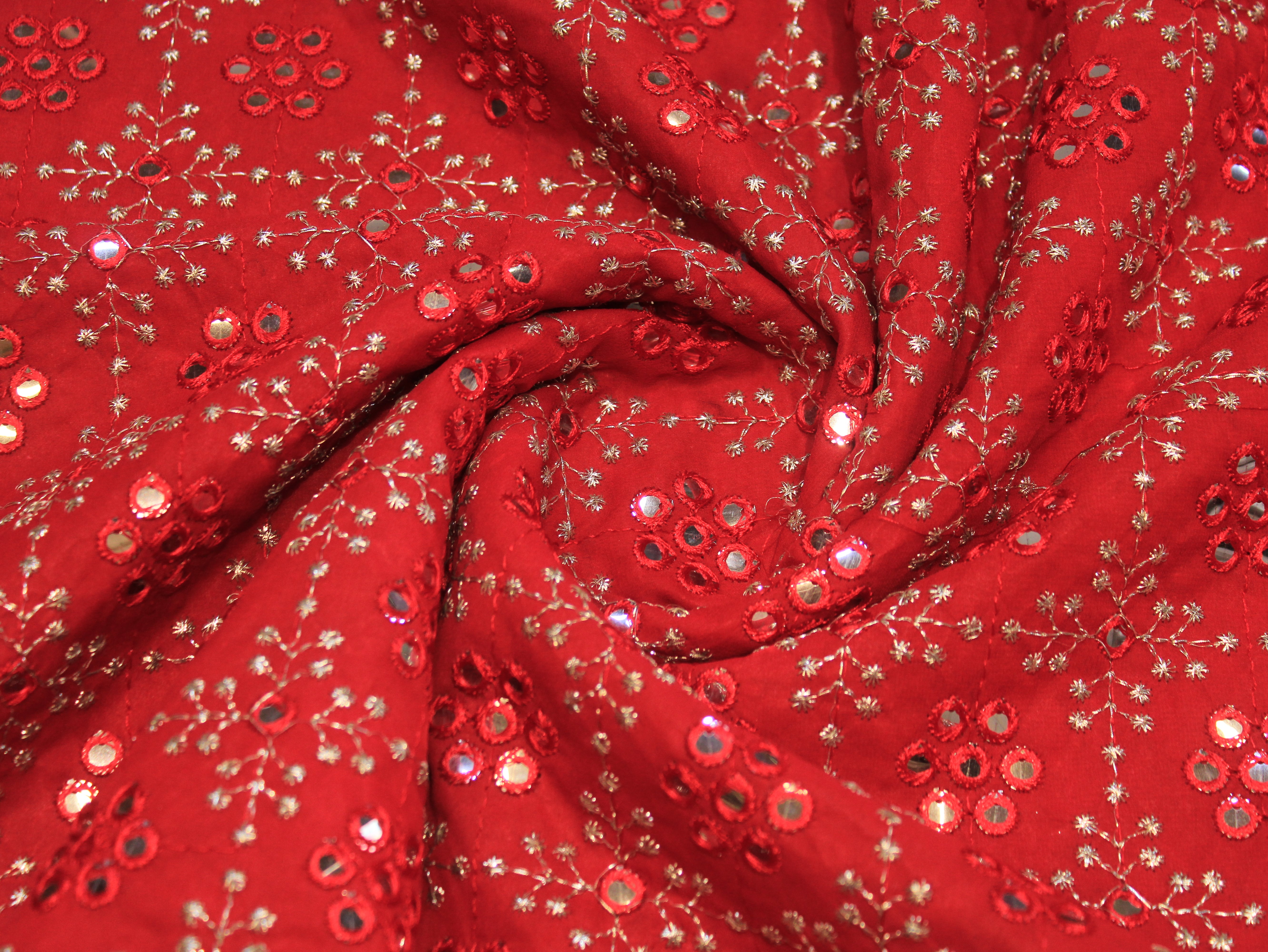 Georgette Fabric with Silver Zari Work - Red
