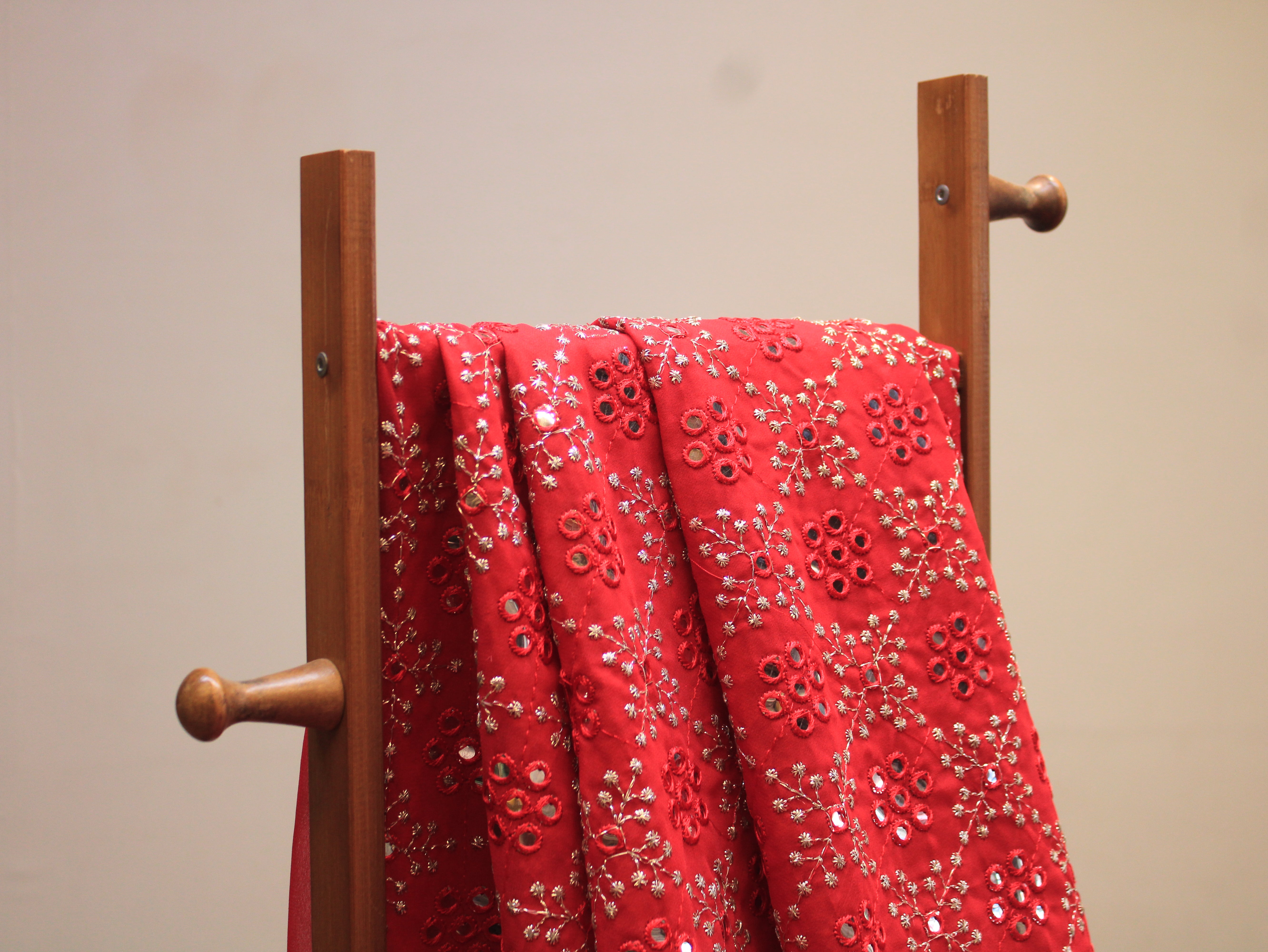 Georgette Fabric with Silver Zari Work - Red