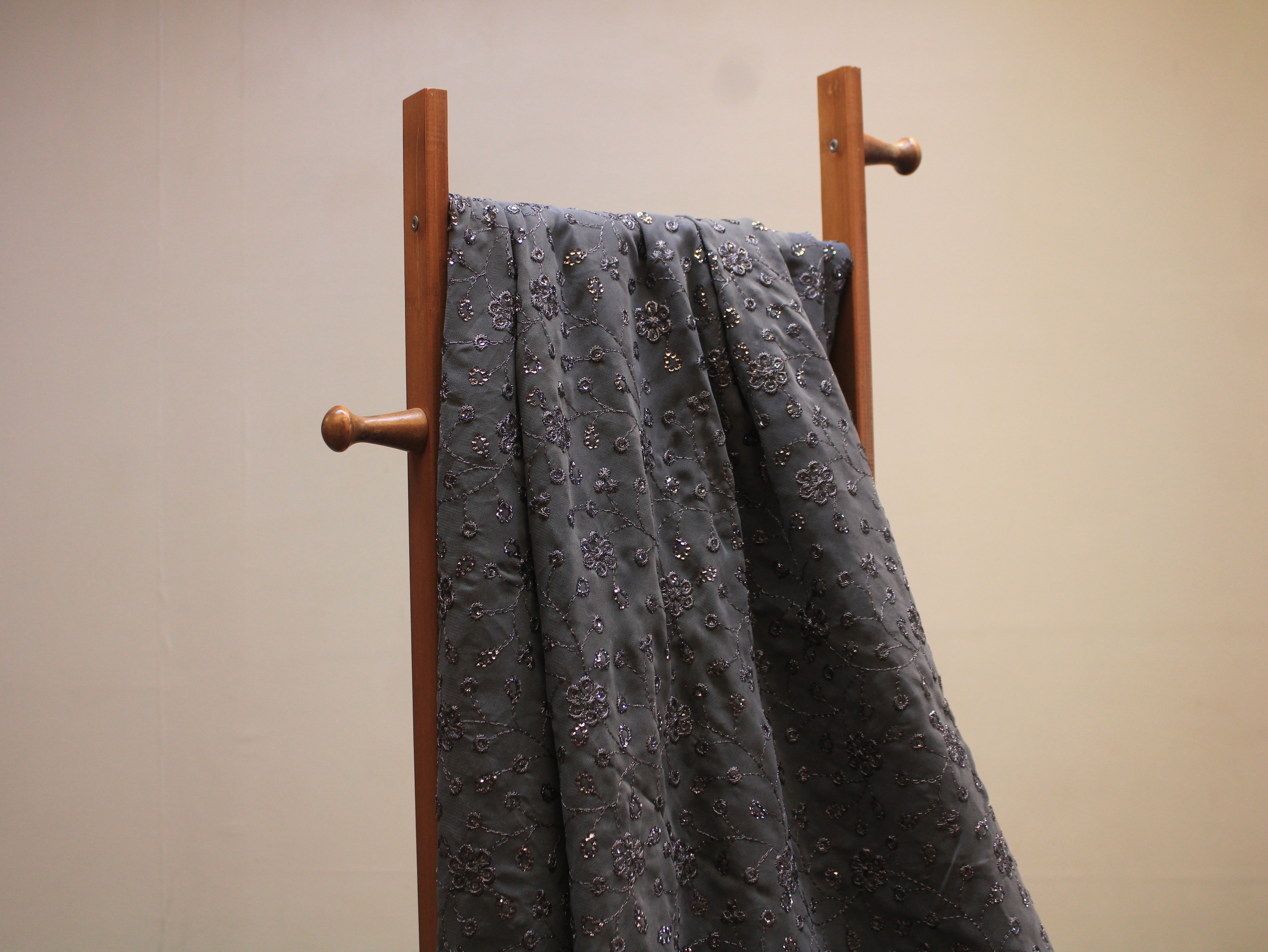 Dark Grey Georgette Sequin Work Fabric