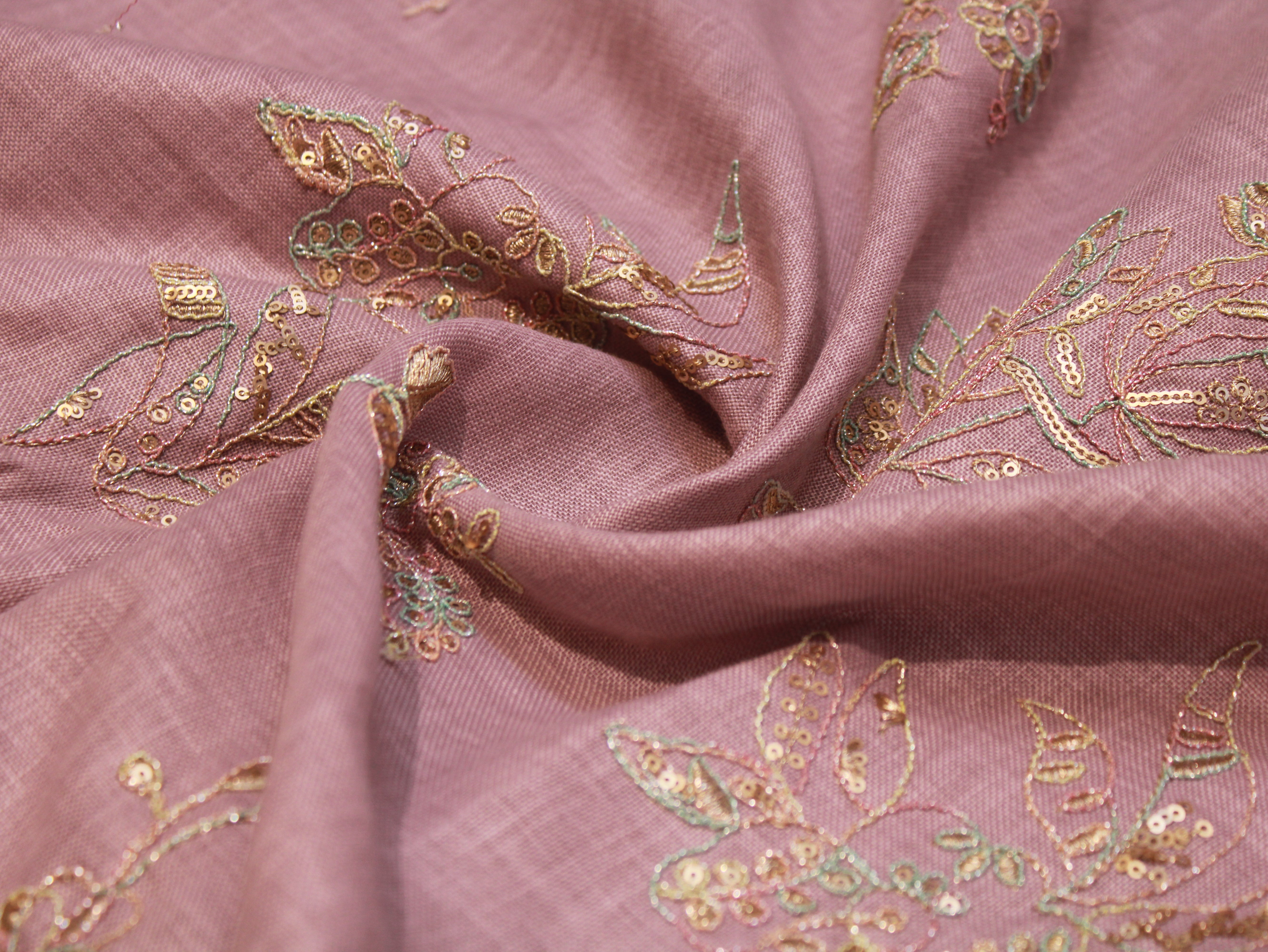 Pure Cotton Linen Thread Embroidery Fabric - Mauve