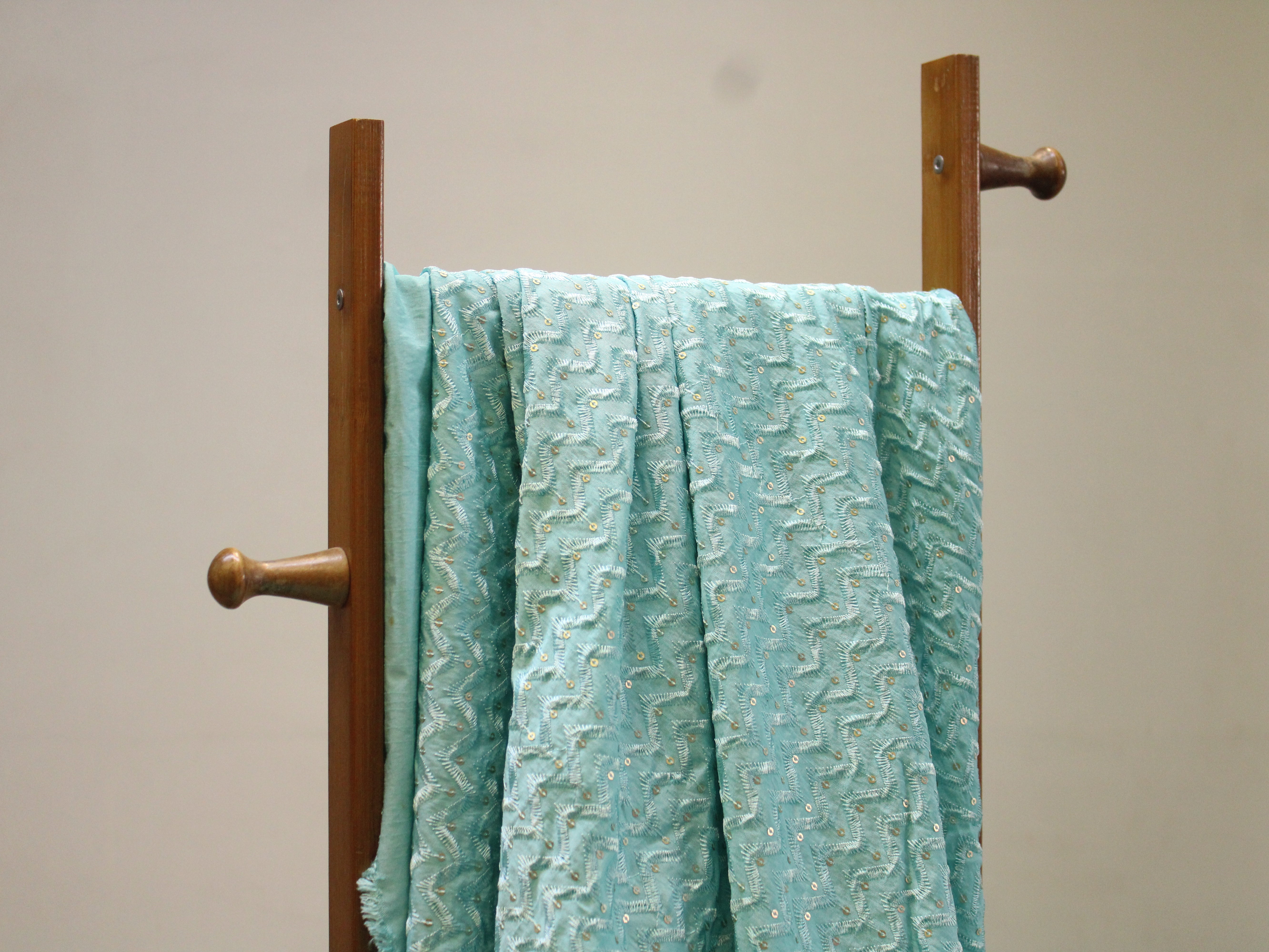 Roman Silk Thread & Sequin Embroidered Fabric - Light Blue