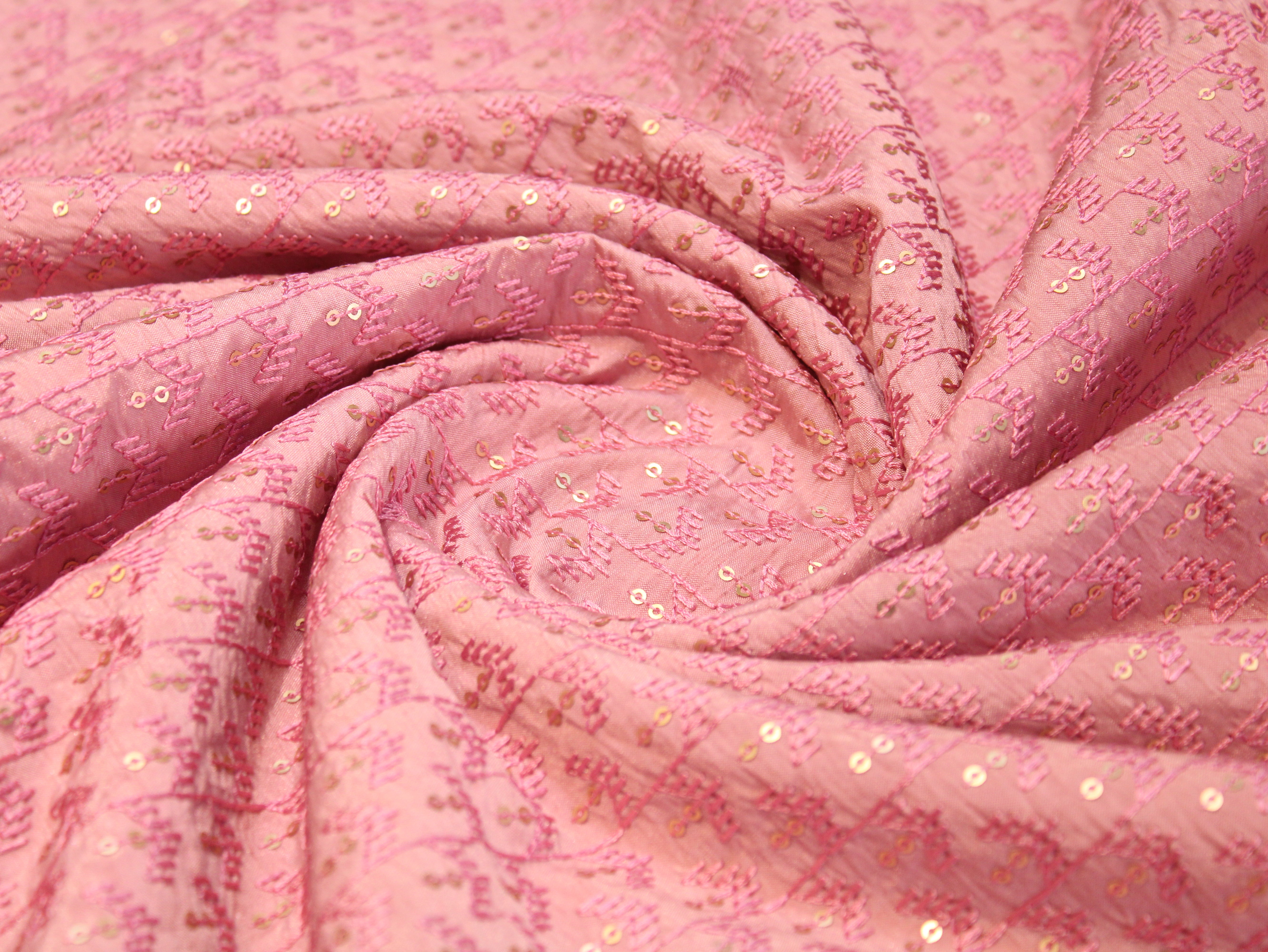 Roman Silk Thread & Sequin Embroidered Fabric - Light Pink