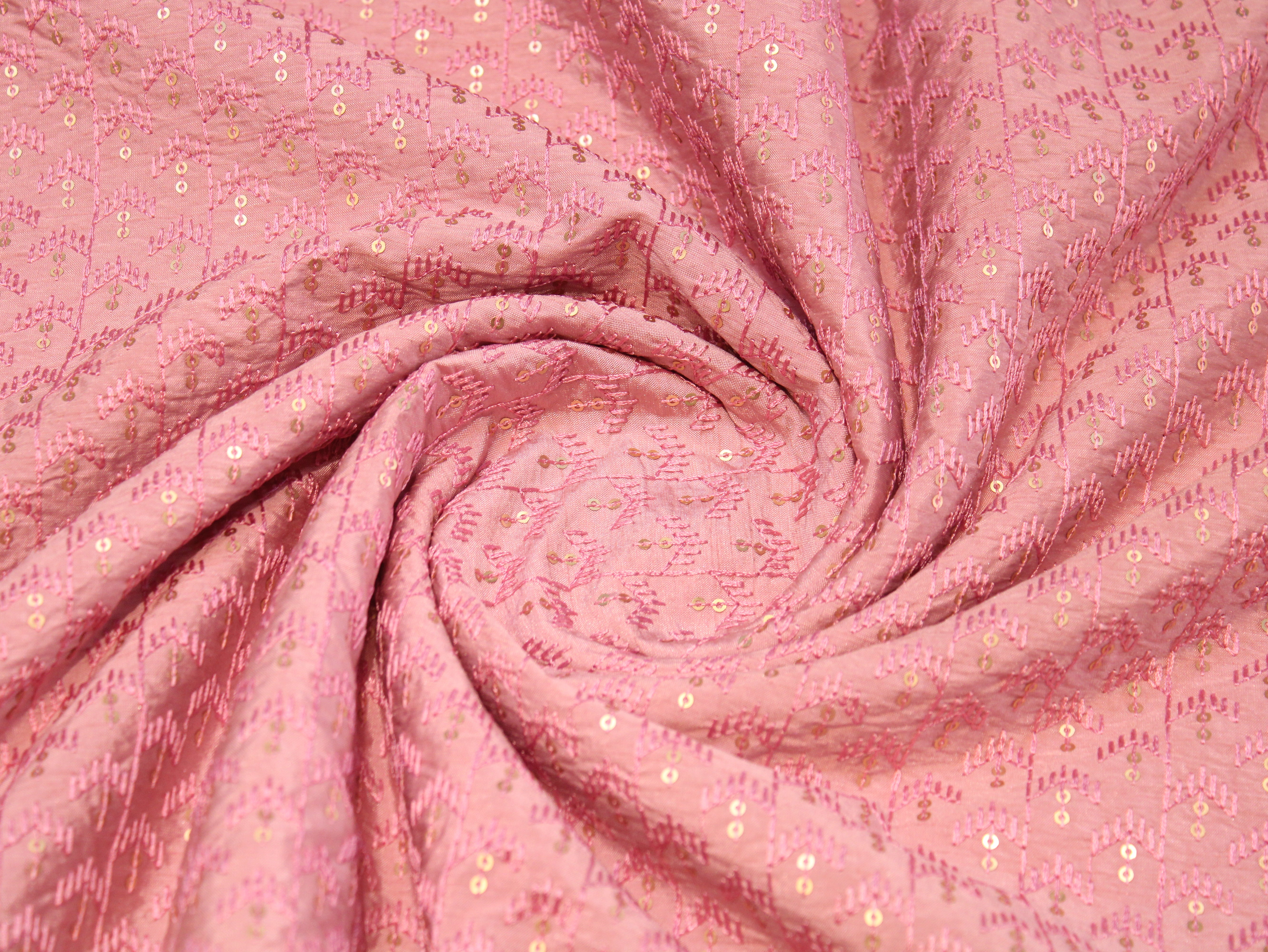 Roman Silk Thread & Sequin Embroidered Fabric - Light Pink