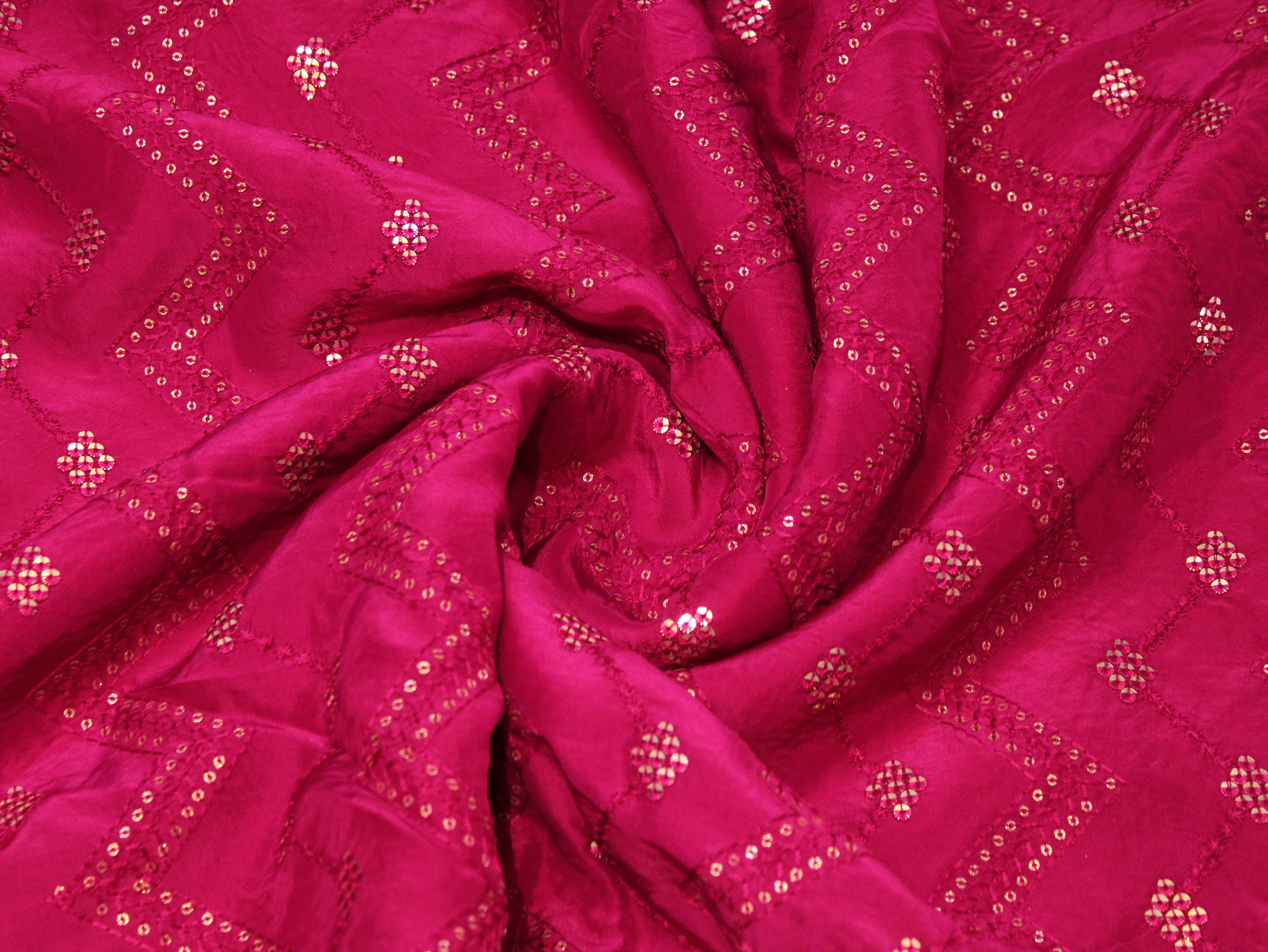 Upada Silk Thread & Mirror Work Fabric - Silk Rani