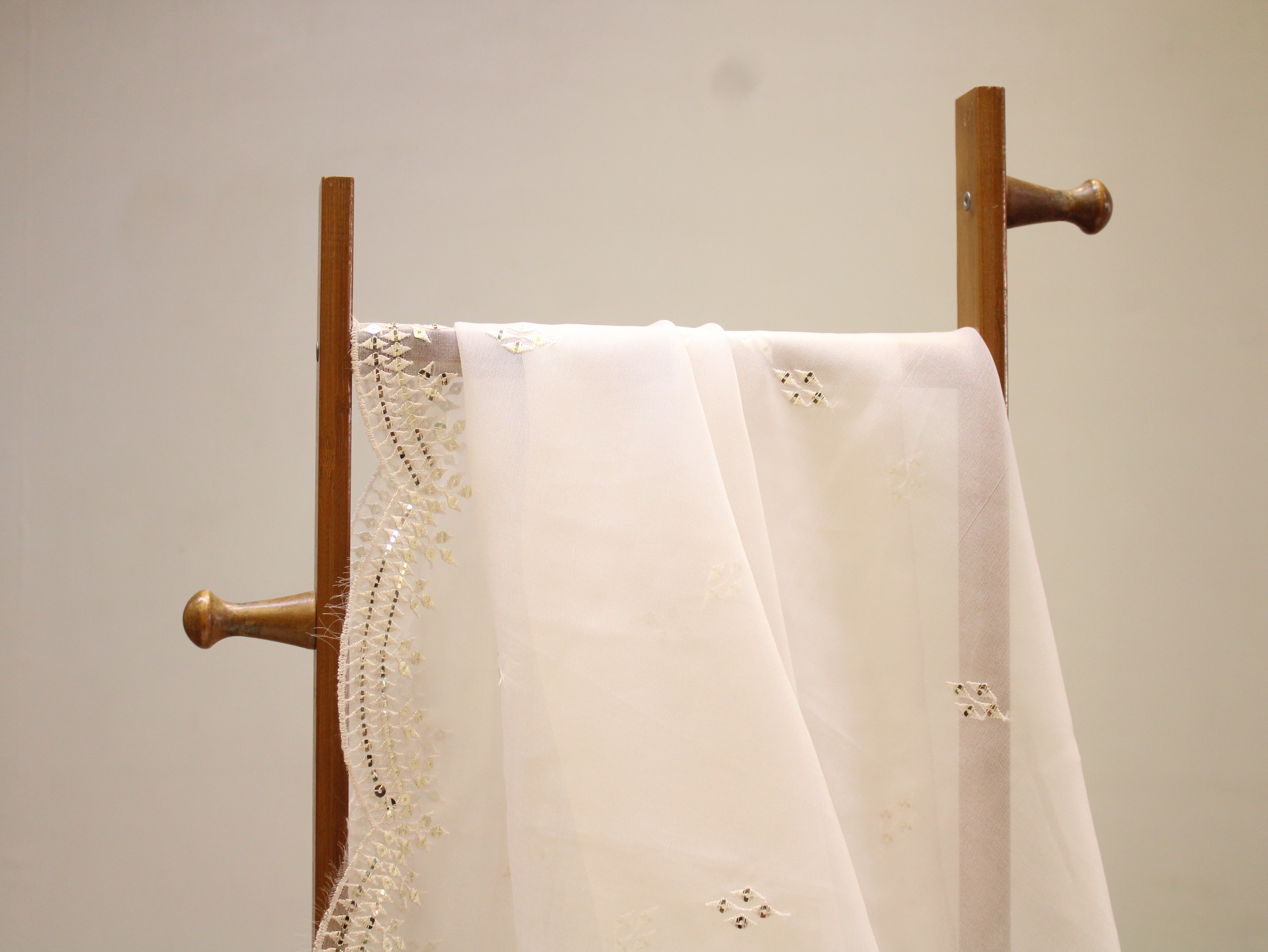 Nylon Organza Sequin Mirror Work Dyeable Fabric – Cutwork Border