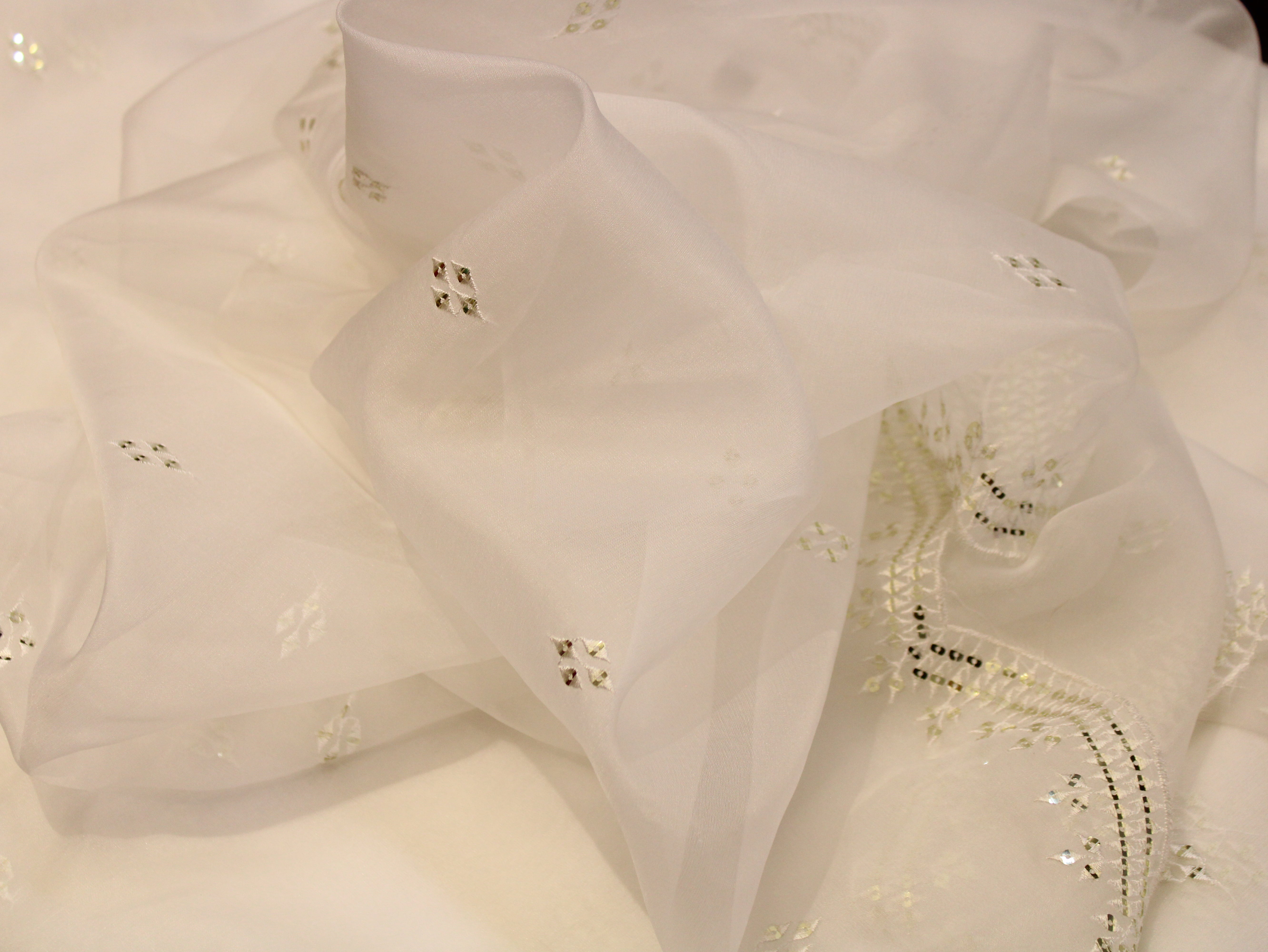 Nylon Organza Sequin Mirror Work Dyeable Fabric – Cutwork Border