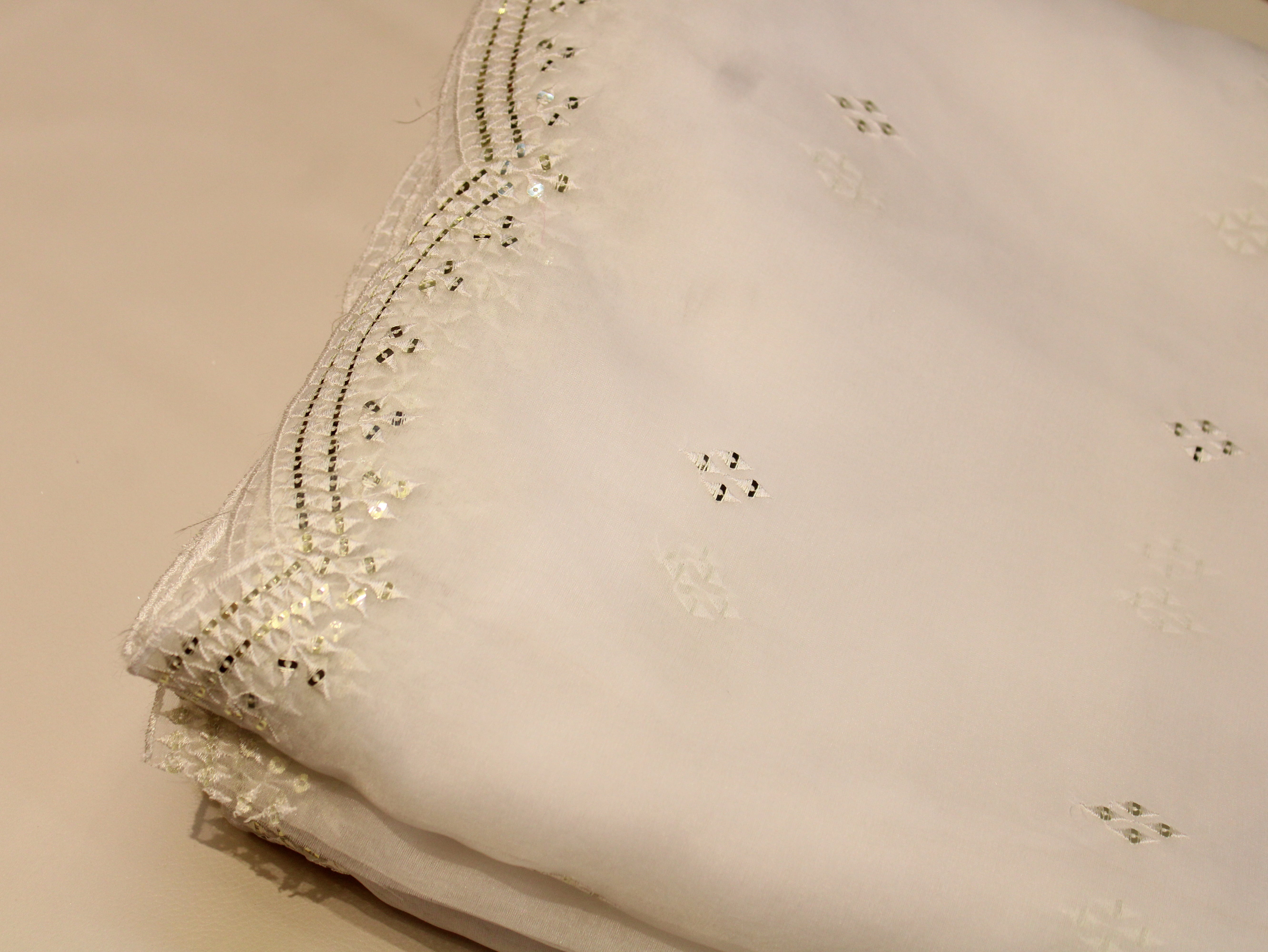 Nylon Organza Sequin Mirror Work Dyeable Fabric – Cutwork Border