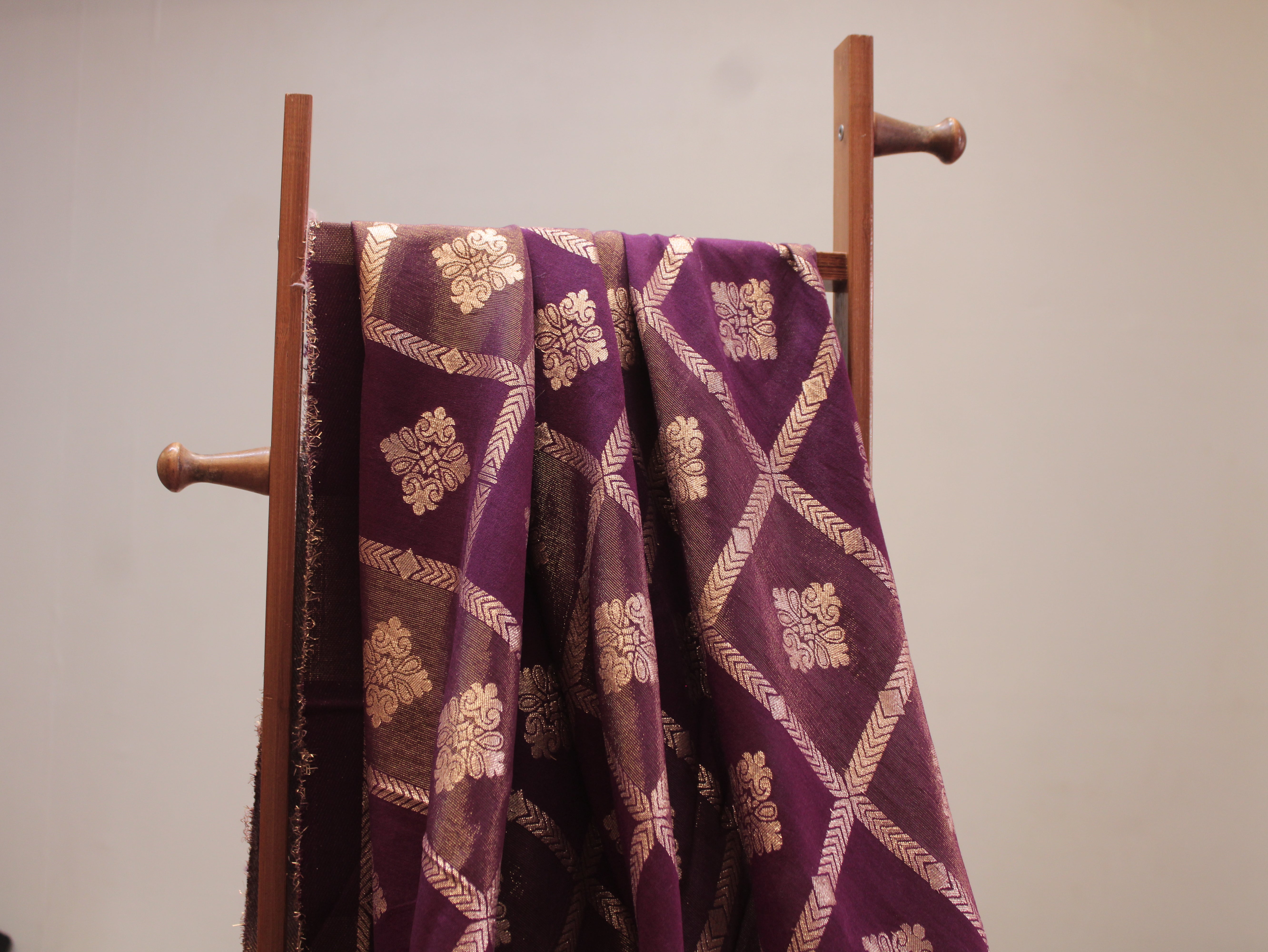 Dola Silk Checked Jacquard Banarasi Fabric | 44 Inch | Wine
