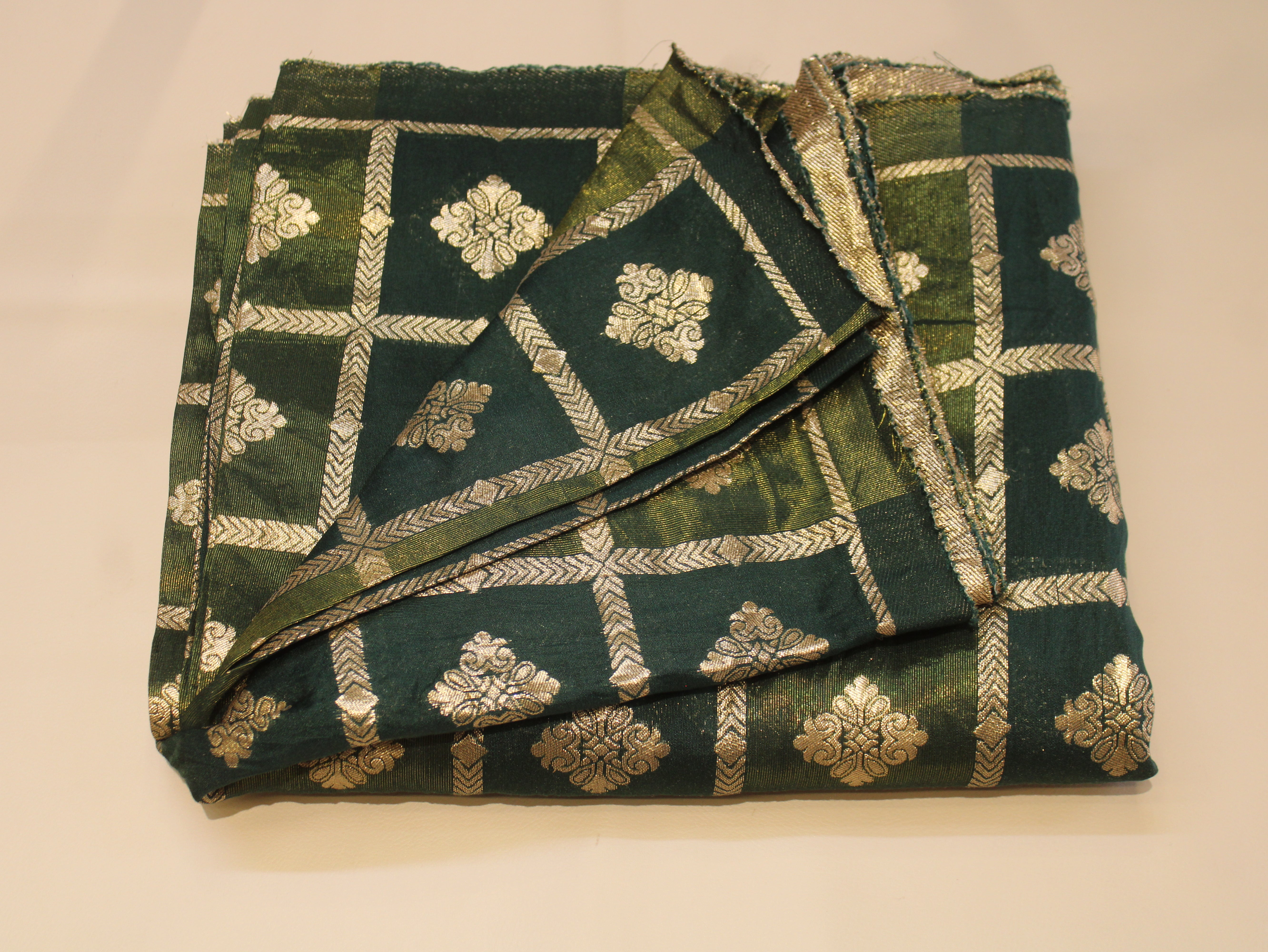 Dola Silk Checked Jacquard Banarasi Fabric | 44 Inch | Green