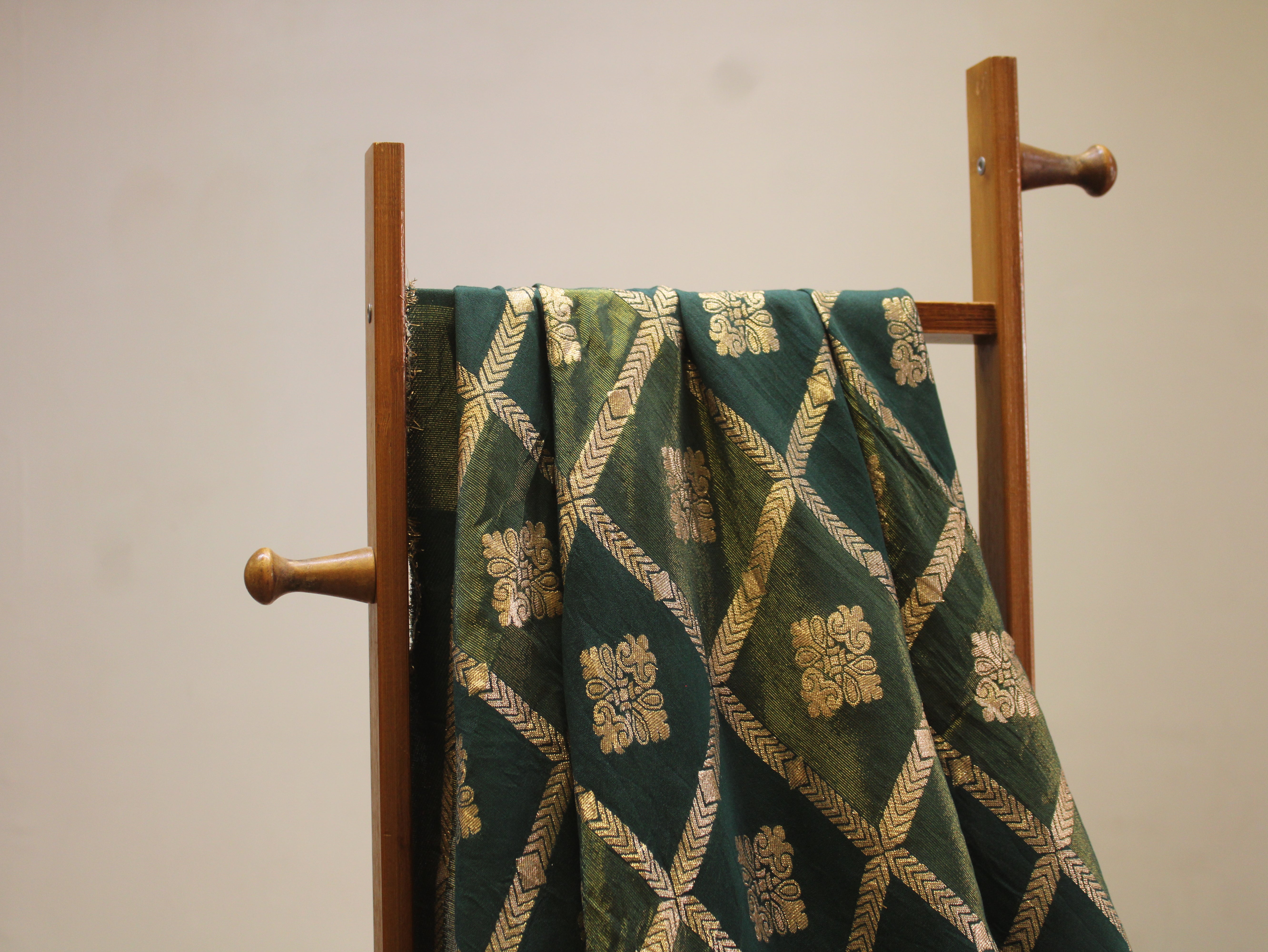 Dola Silk Checked Jacquard Banarasi Fabric | 44 Inch | Green