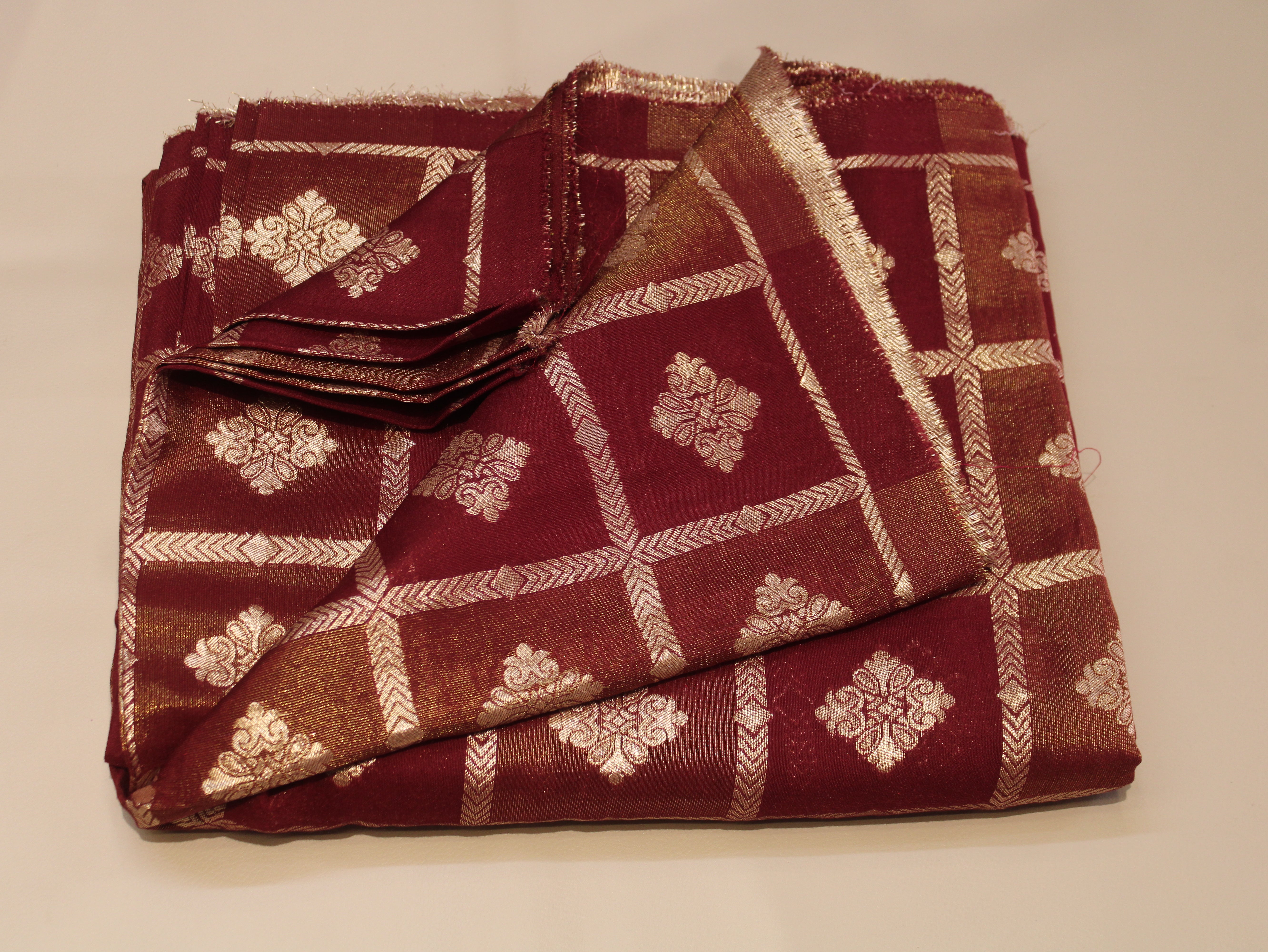 Dola Silk Checked Jacquard Banarasi Fabric | 44 Inch | Maroon