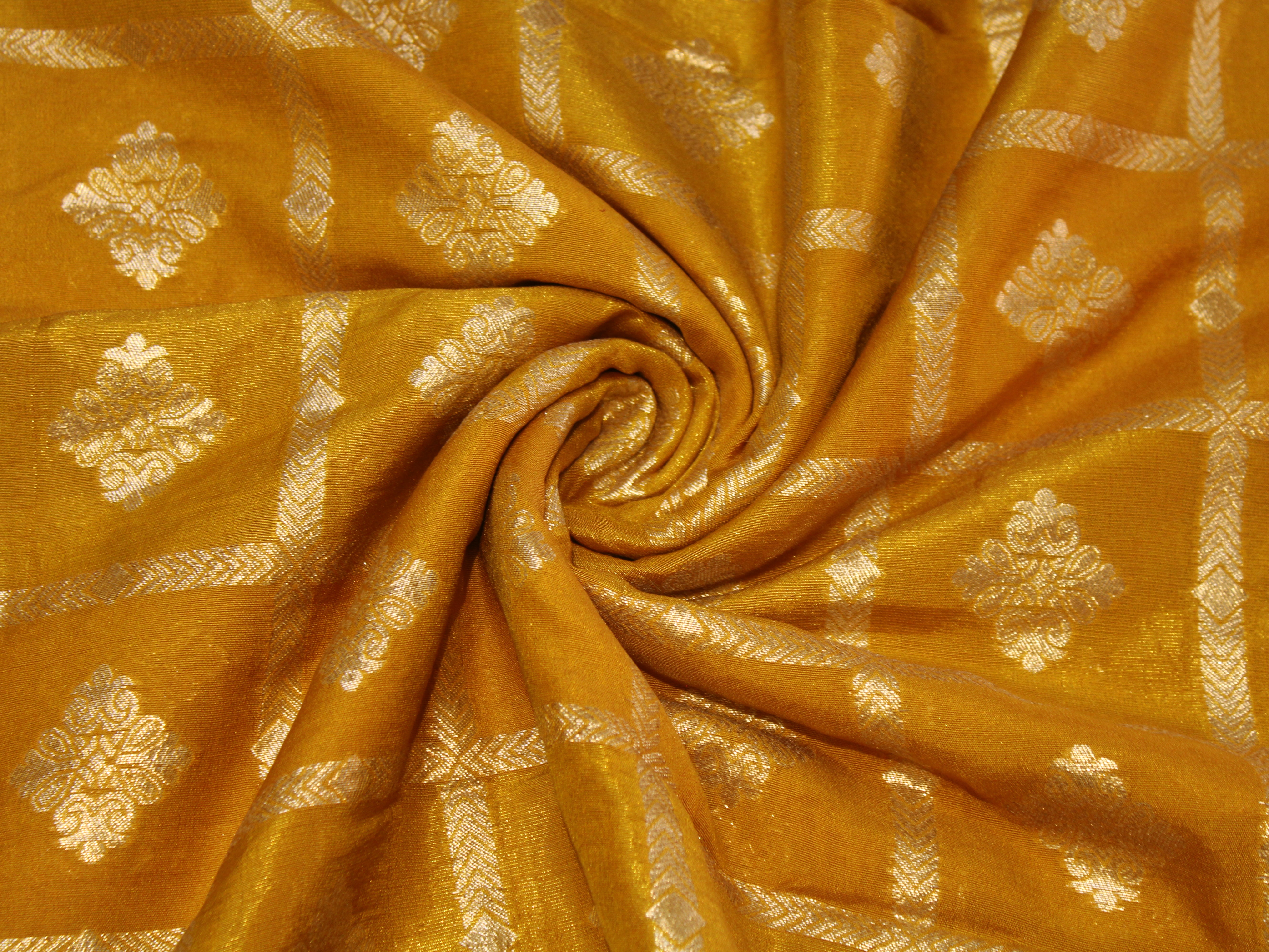 Dola Silk Checked Jacquard Banarasi Fabric | 44 Inch | Yellow