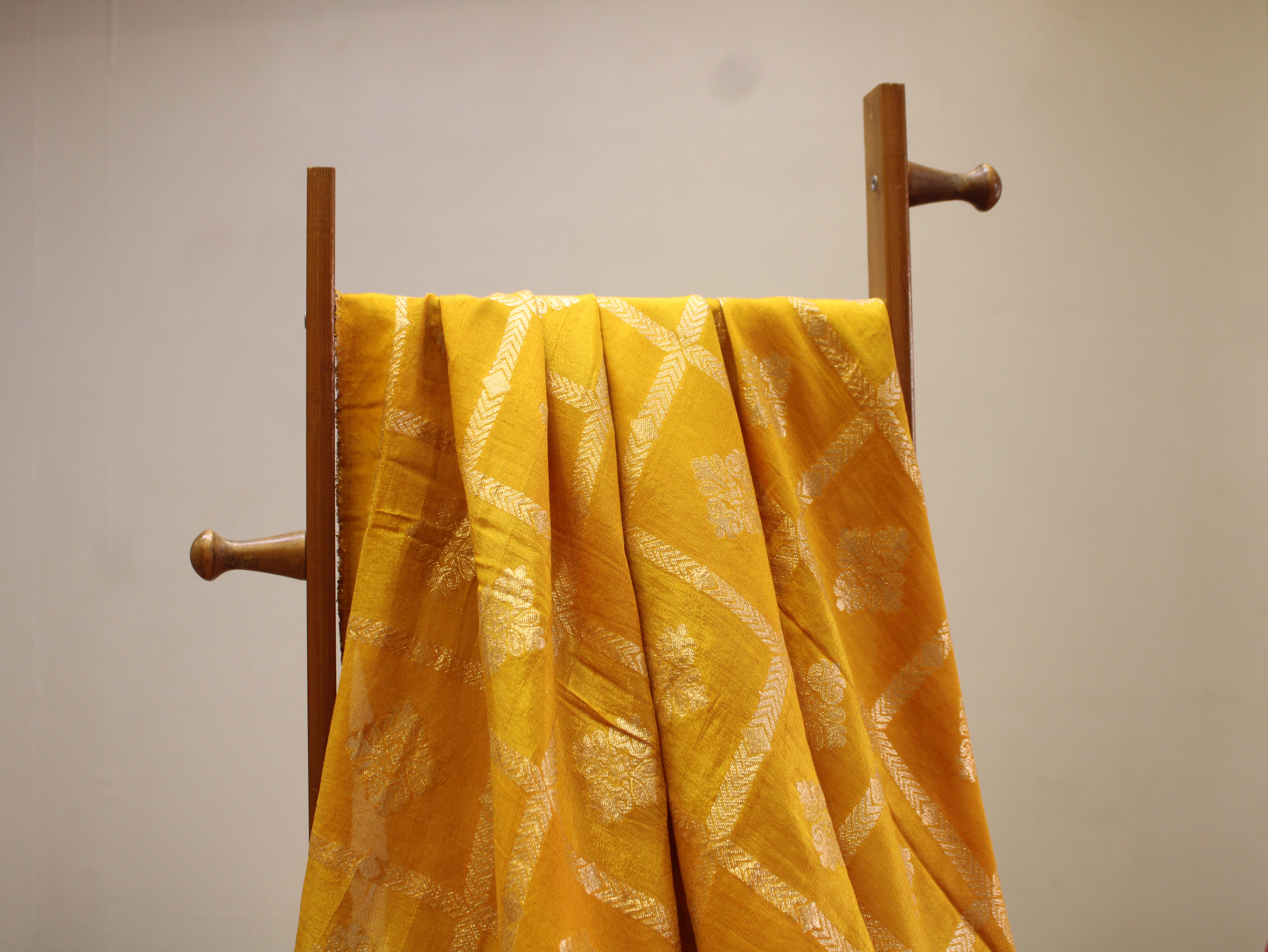 Dola Silk Checked Jacquard Banarasi Fabric | 44 Inch | Yellow