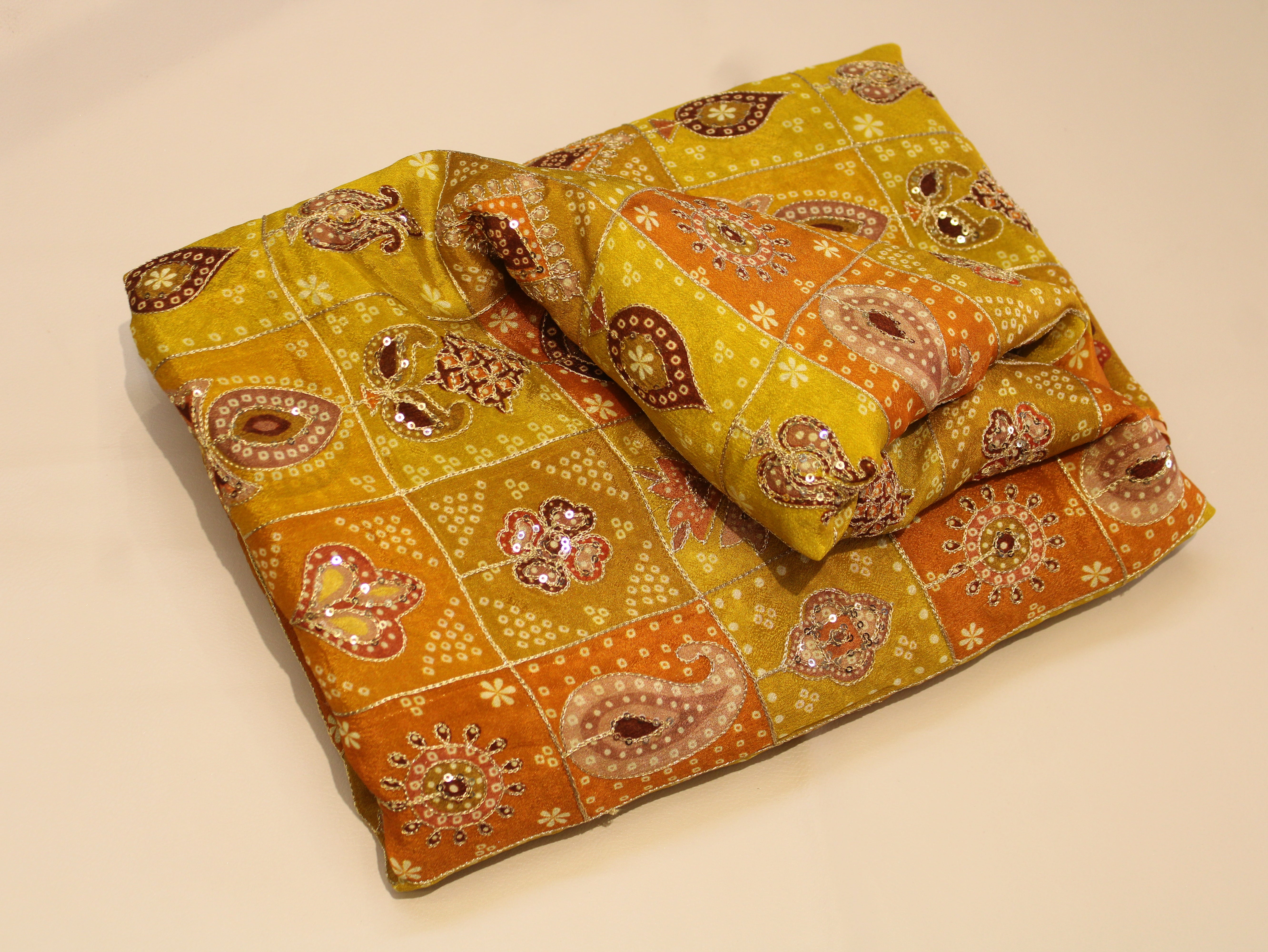 Chinon Bandhini Position Work Fabric | 42 Inch | Poly Viscose | Mustard