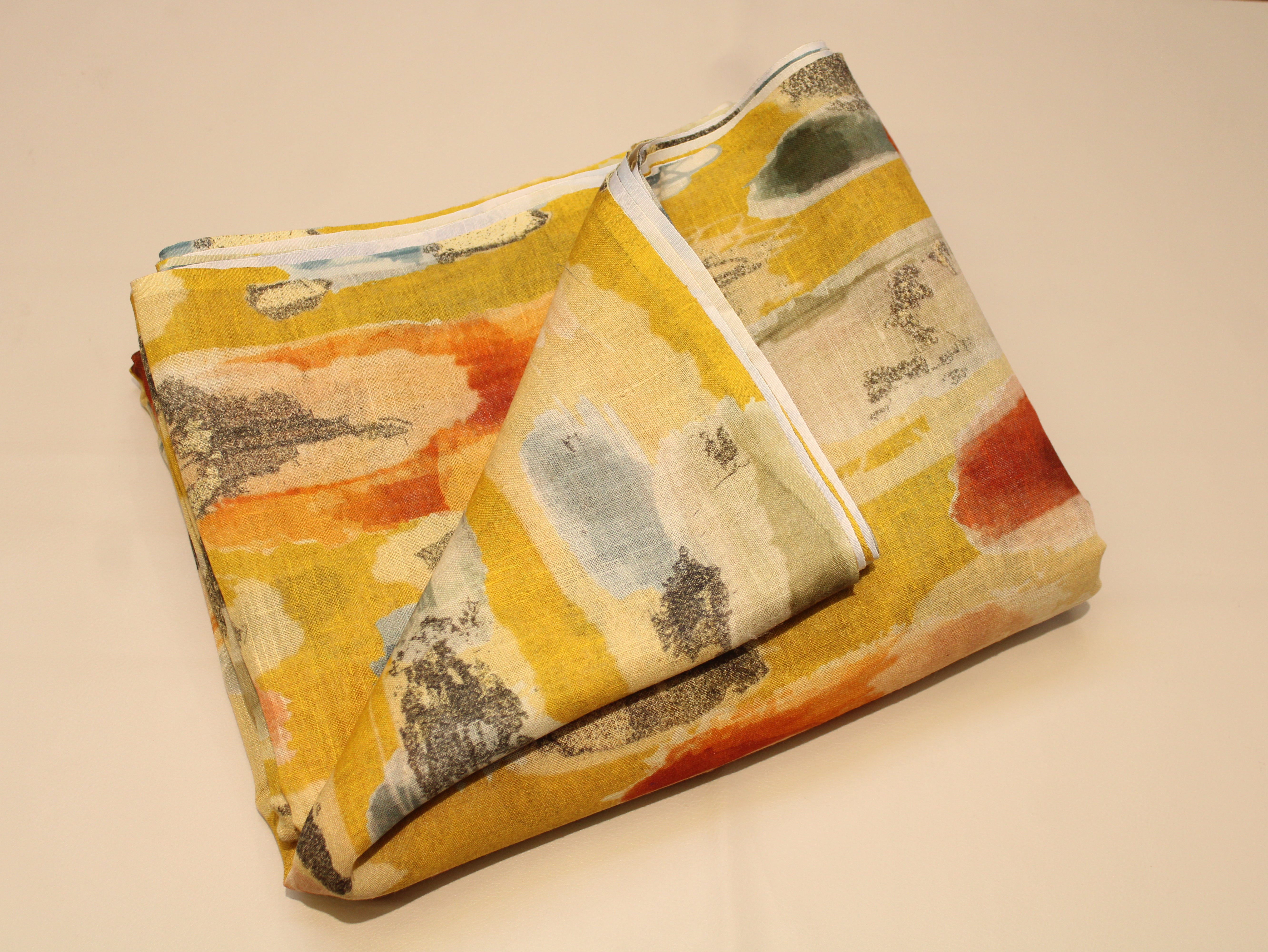 Linen-Textured Slub Cotton Digital Printed Fabric