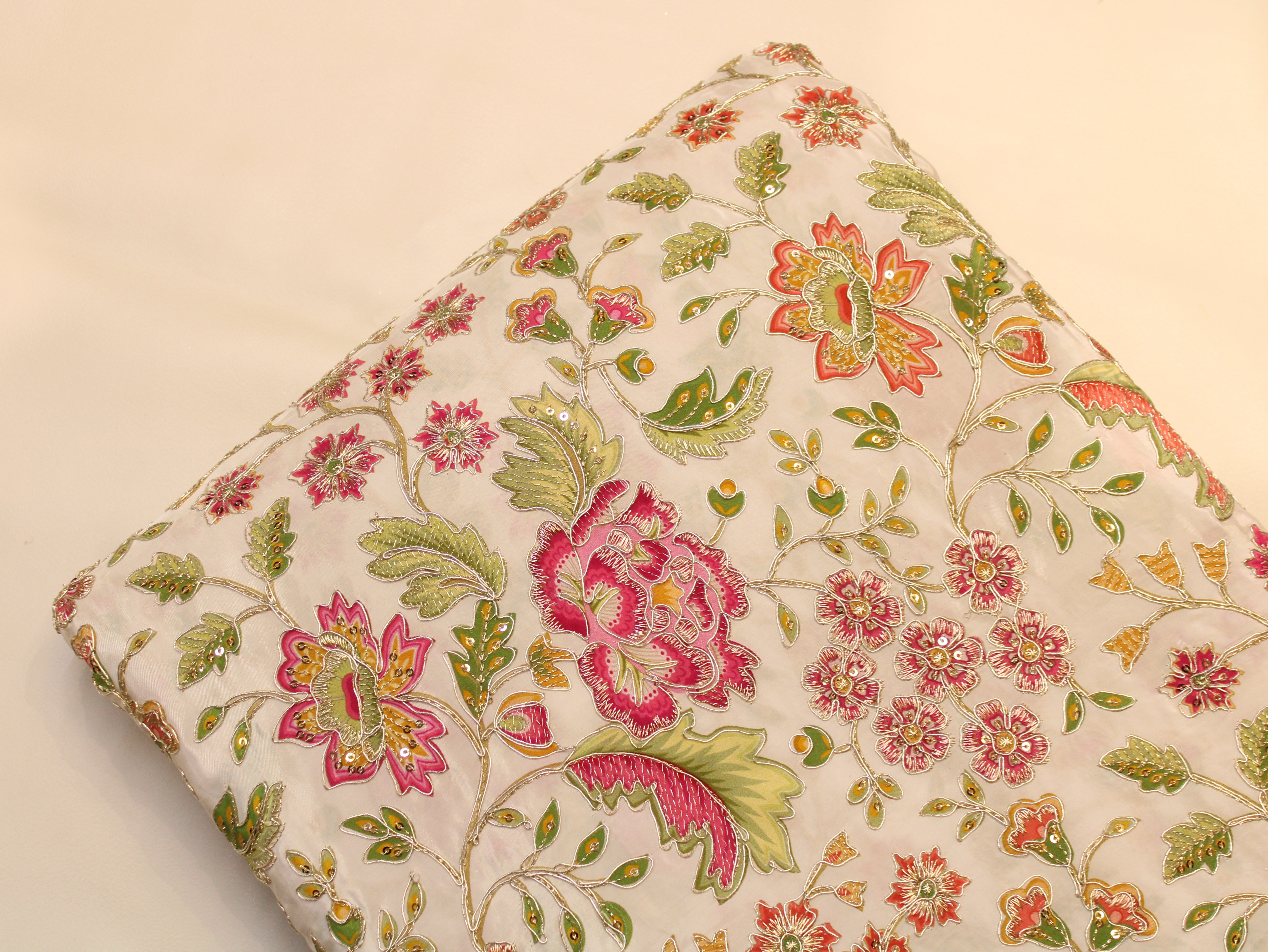 Natural Crepe Position Cording Work Fabric | 44 Inch