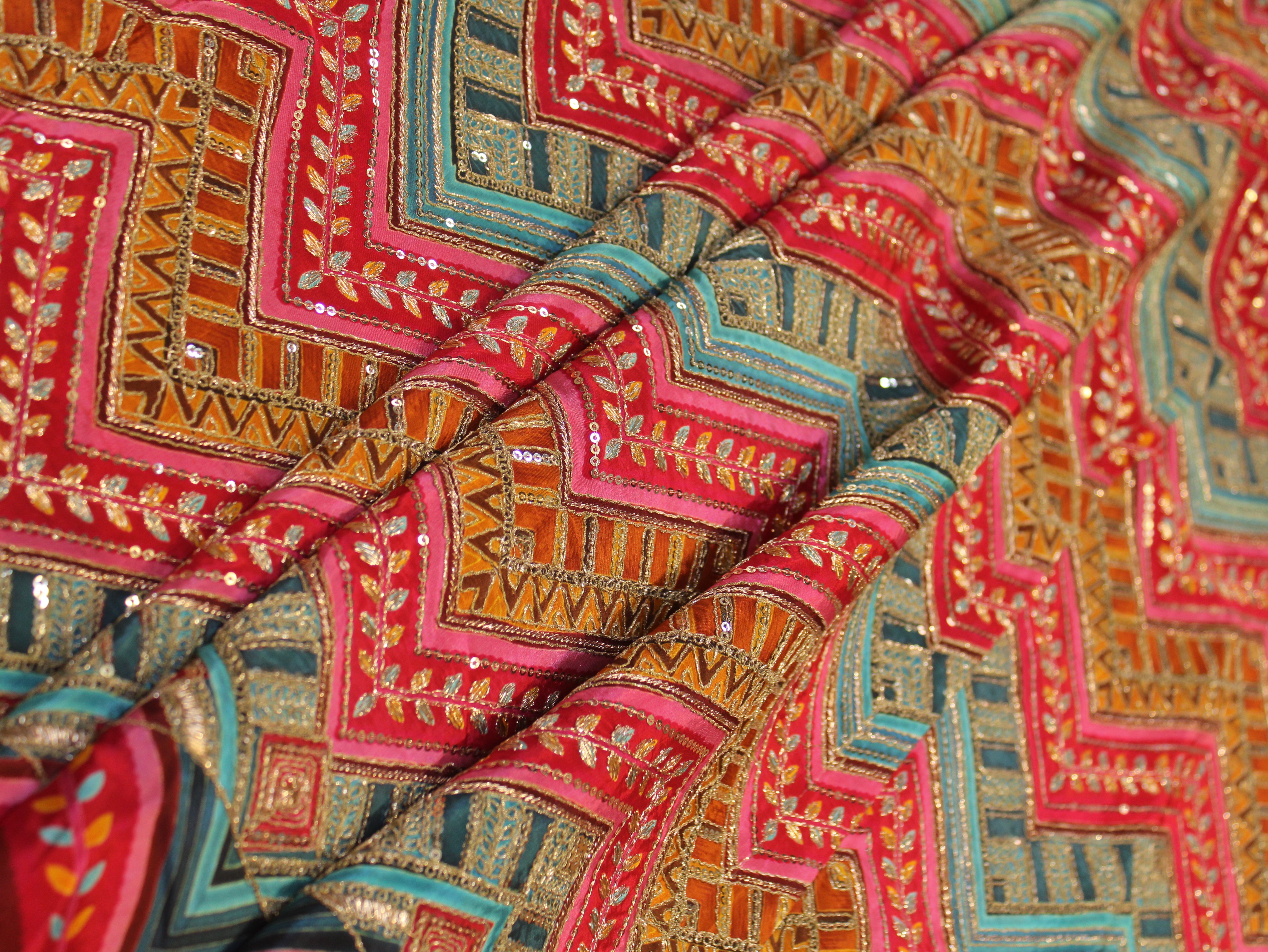 Natural Crepe Position Cording Work Fabric | 44 Inch