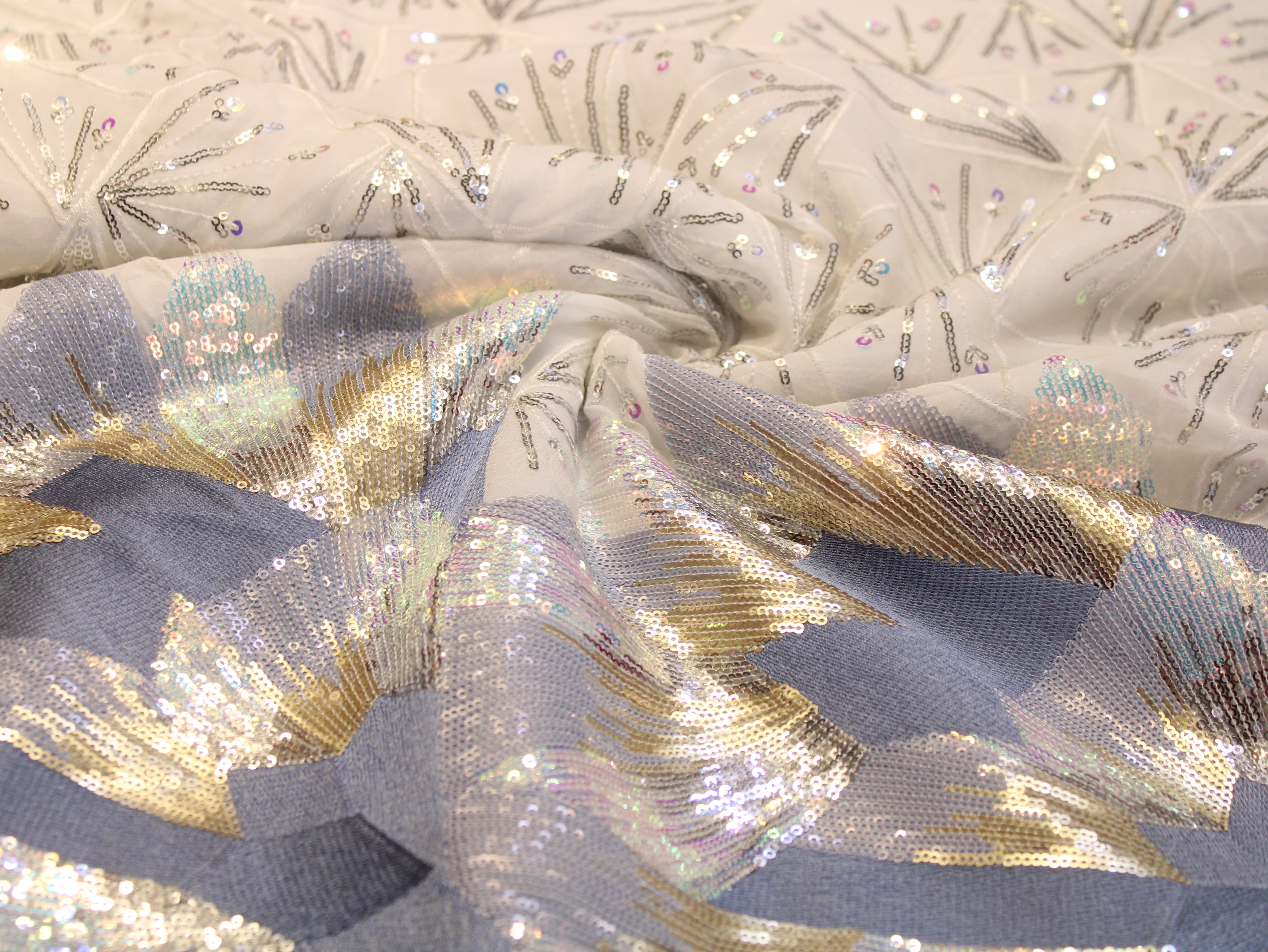 Pure Georgette Panel Embroidery & Allover Sequin Fabric | 56 Inch | Crystal Work