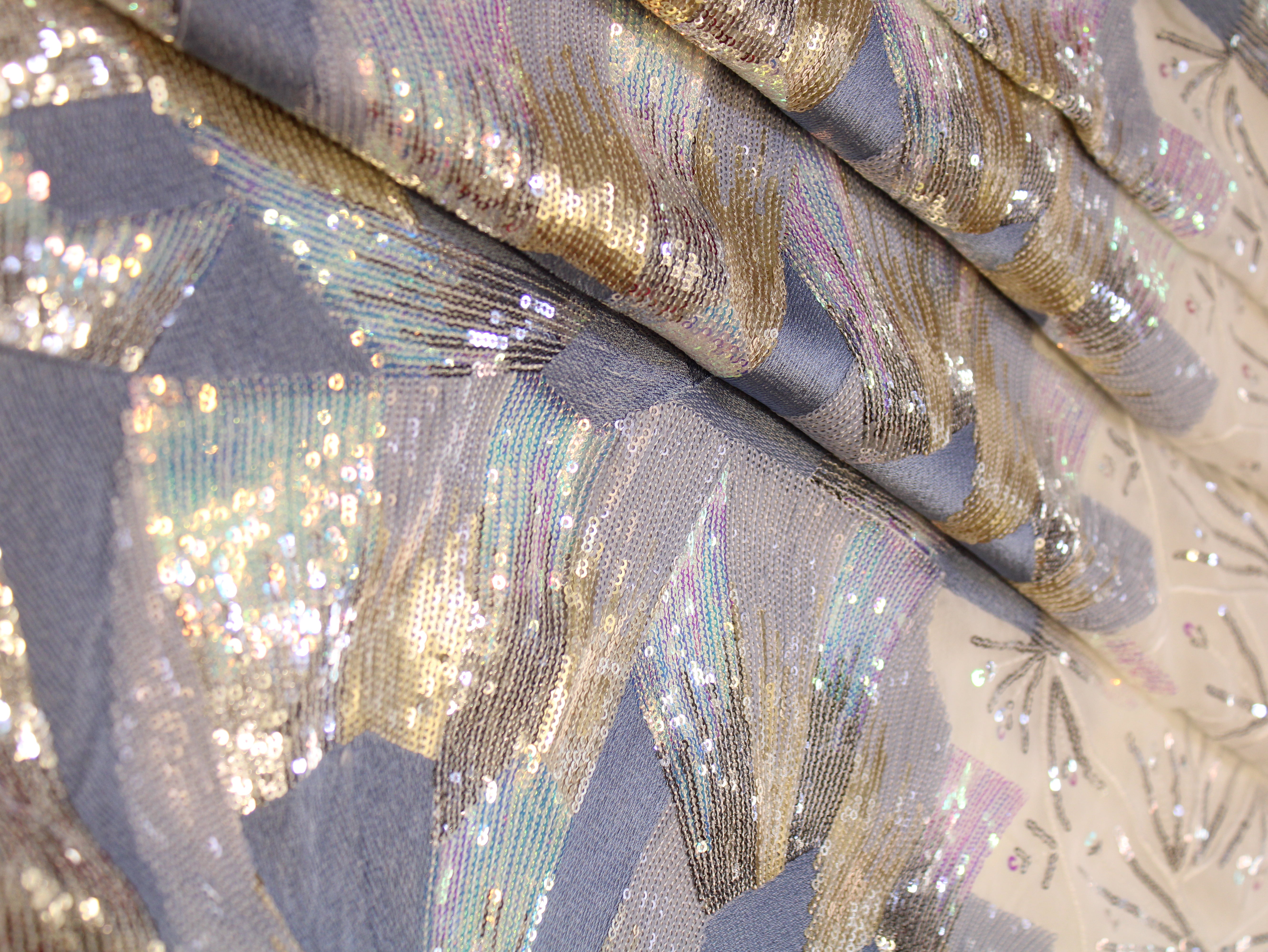 Pure Georgette Panel Embroidery & Allover Sequin Fabric | 56 Inch | Crystal Work