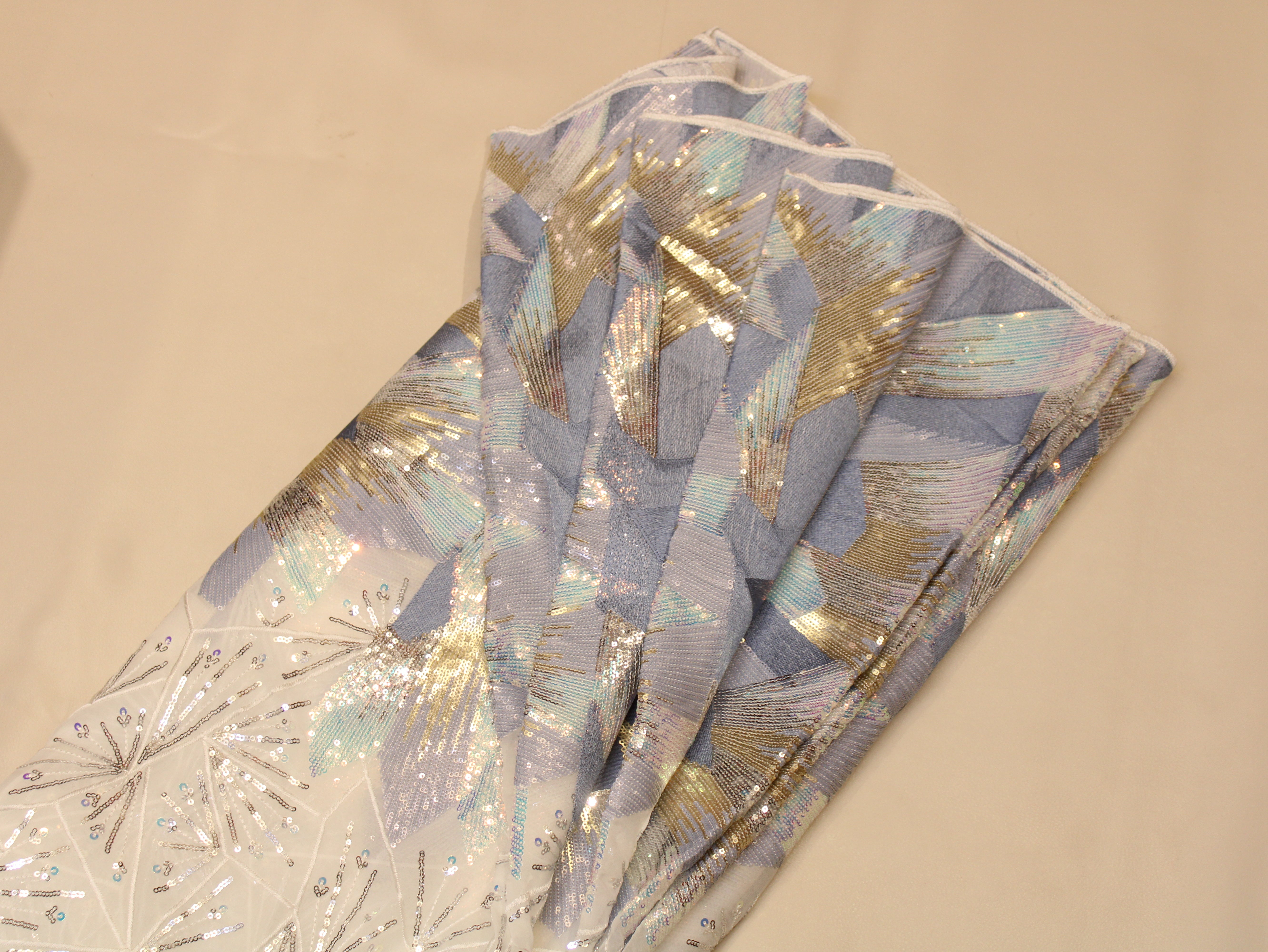 Pure Georgette Panel Embroidery & Allover Sequin Fabric | 56 Inch | Crystal Work