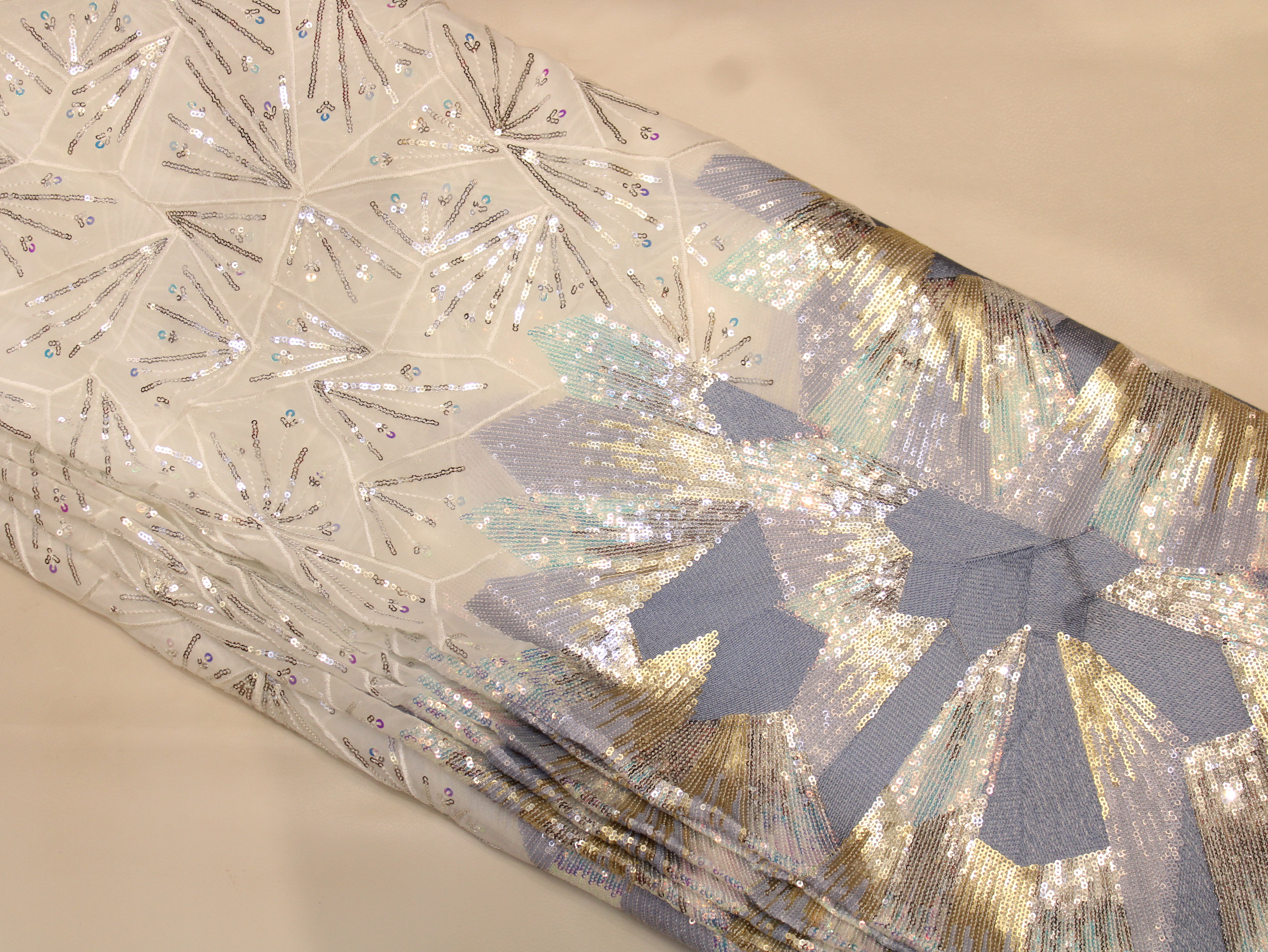 Pure Georgette Panel Embroidery & Allover Sequin Fabric | 56 Inch | Crystal Work