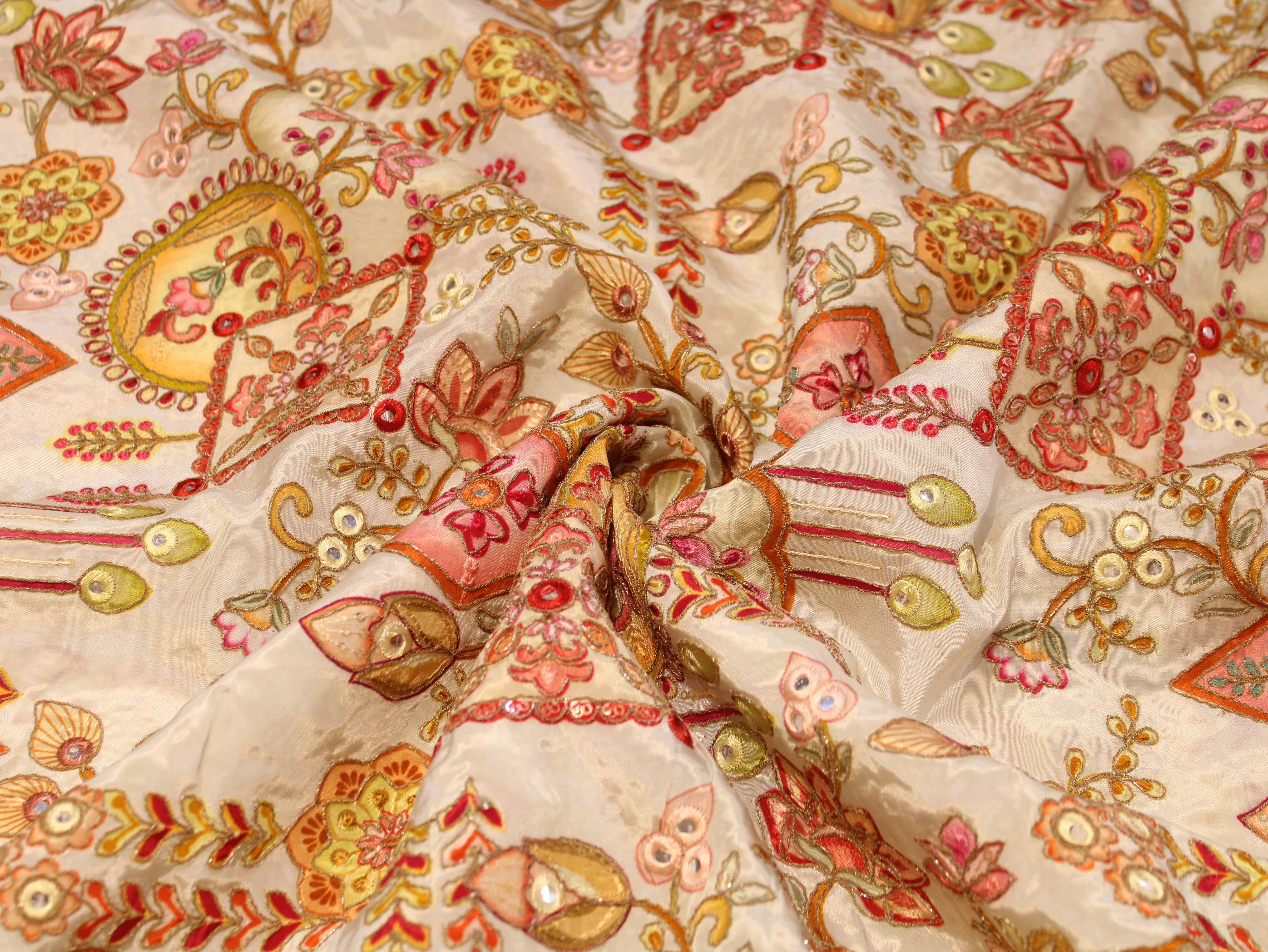 Natural Crepe Position Cording Work Fabric | 44 Inch | White