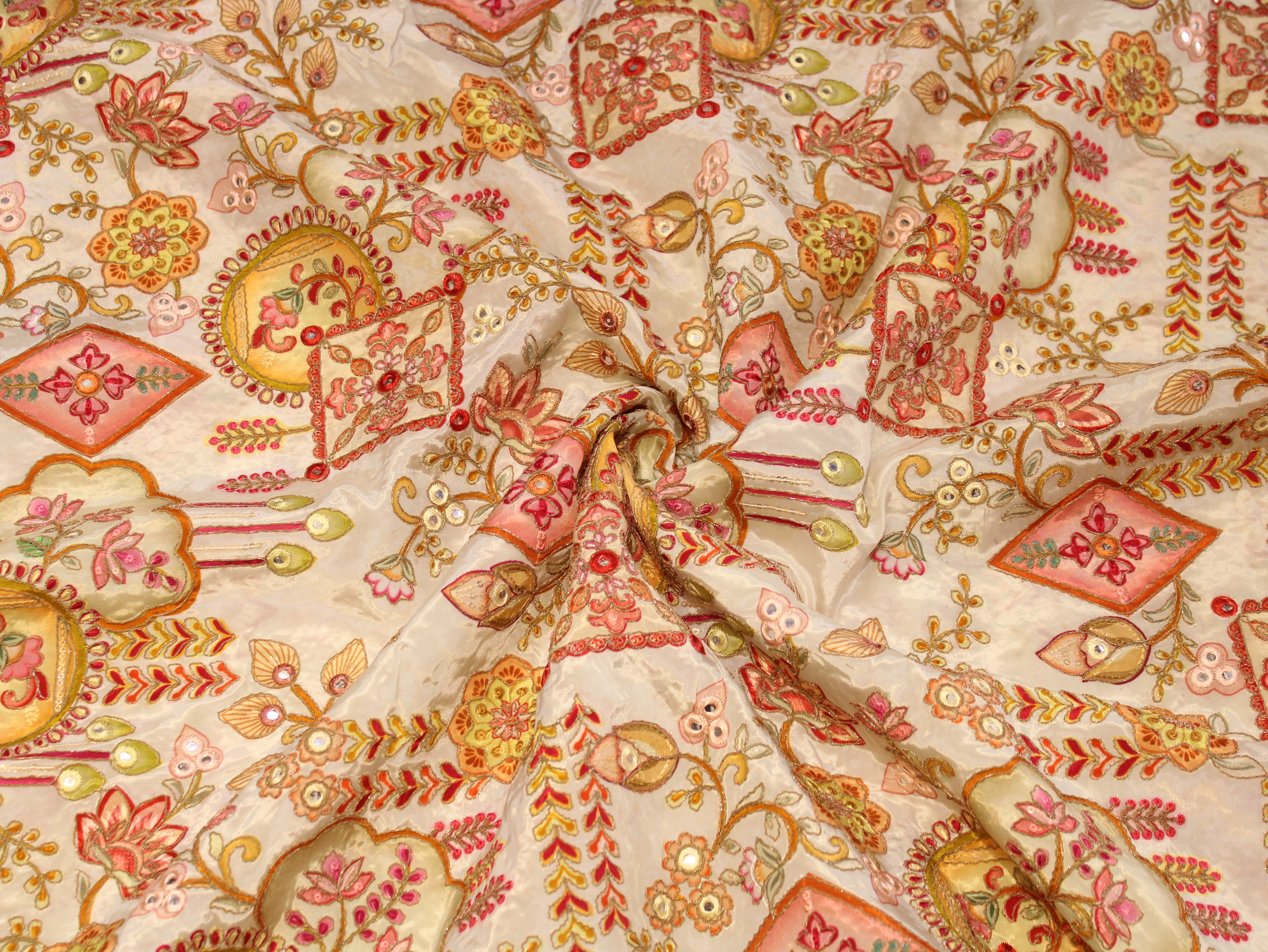 Natural Crepe Position Cording Work Fabric | 44 Inch | White