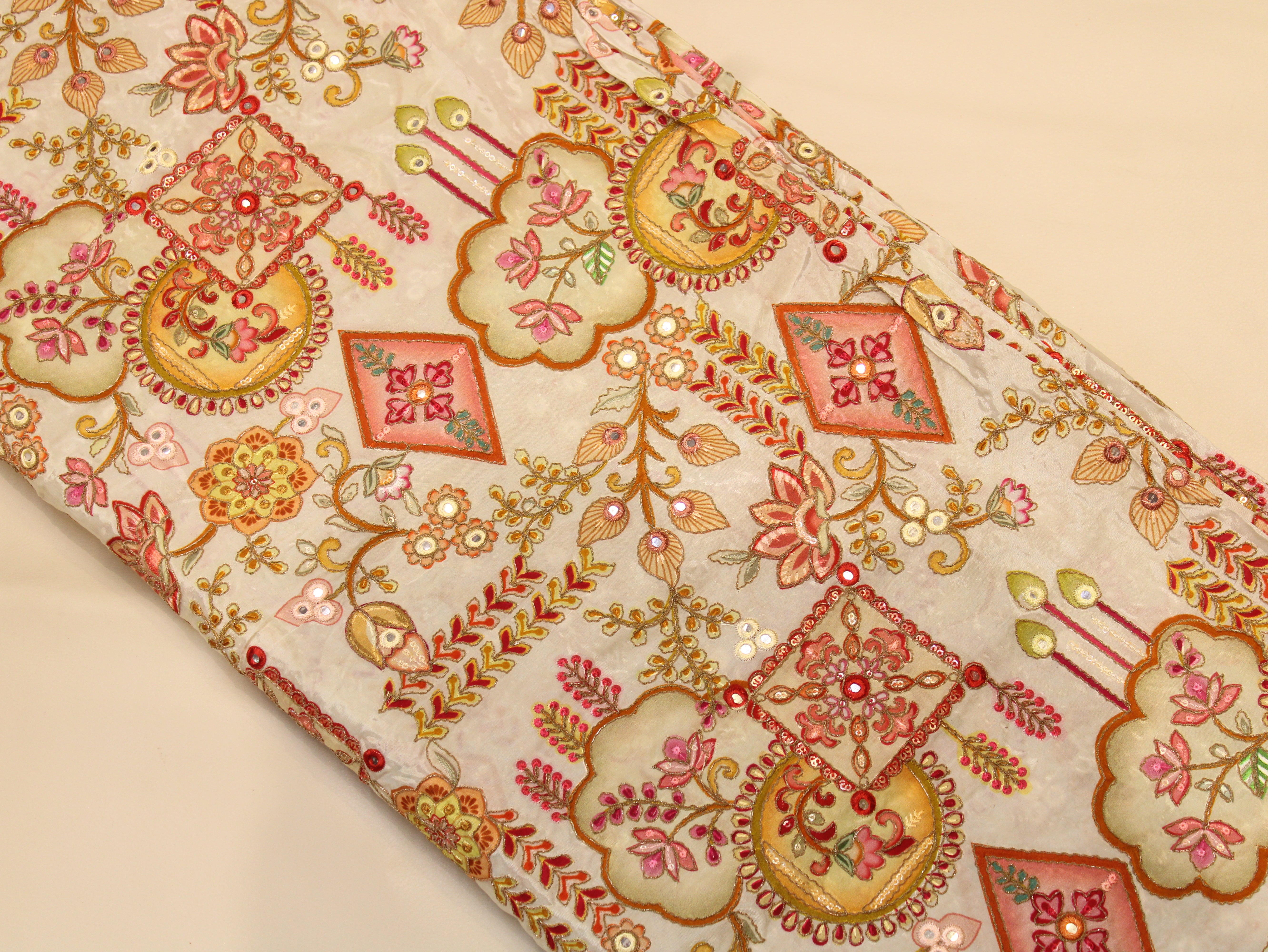 Natural Crepe Position Cording Work Fabric | 44 Inch | White