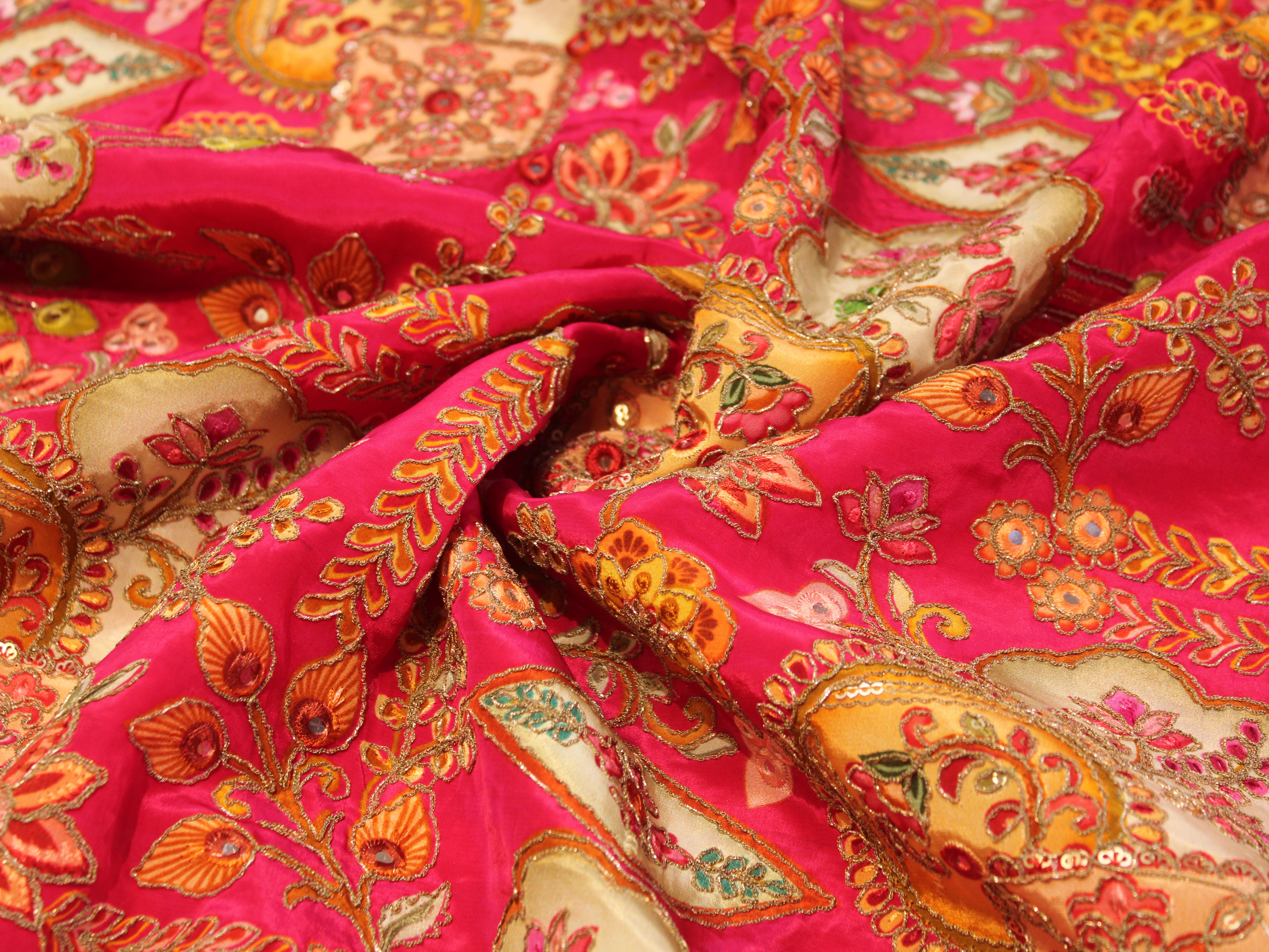 Natural Crepe Position Cording Work Fabric | 44 Inch | Rani
