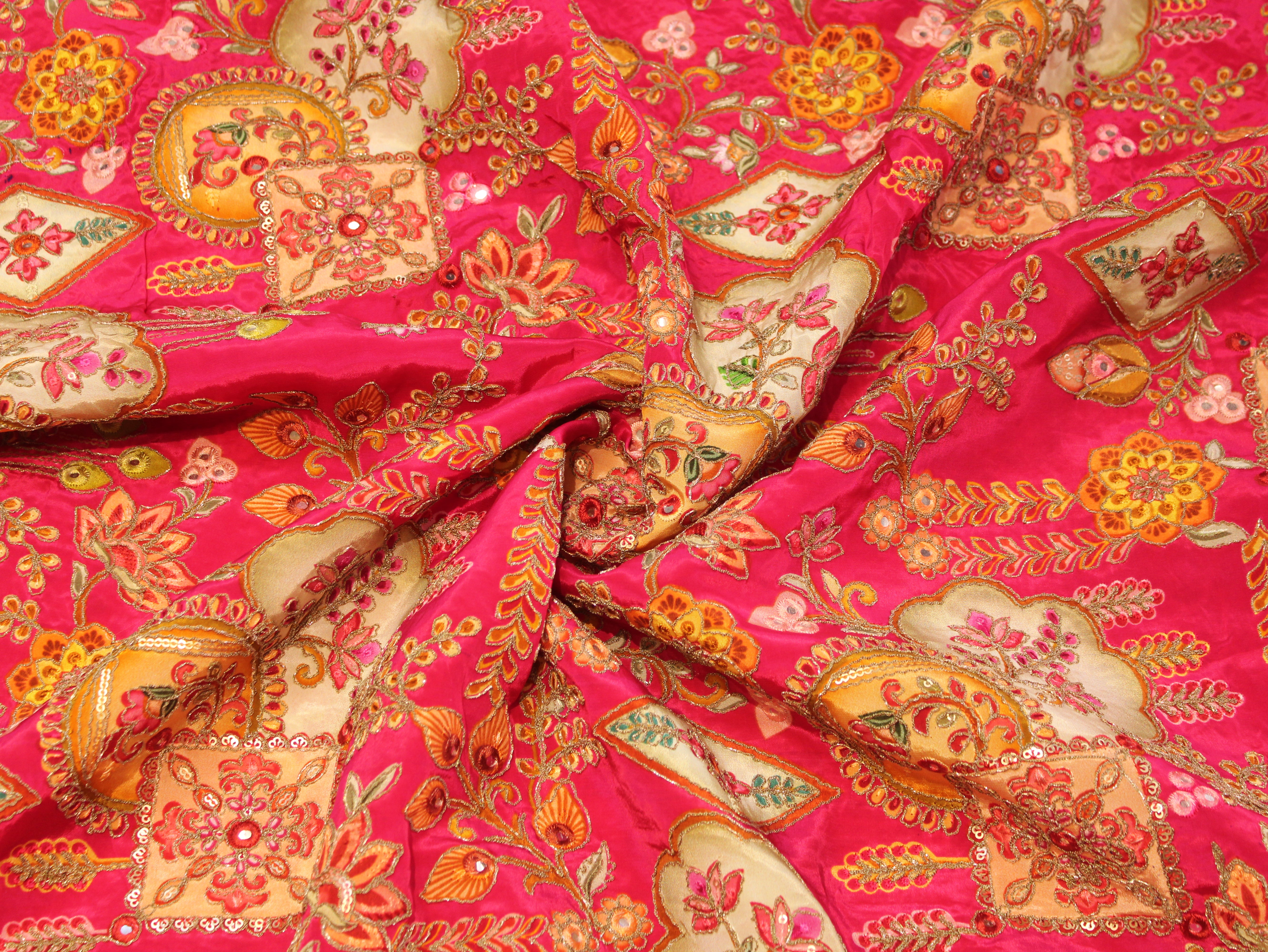 Natural Crepe Position Cording Work Fabric | 44 Inch | Rani