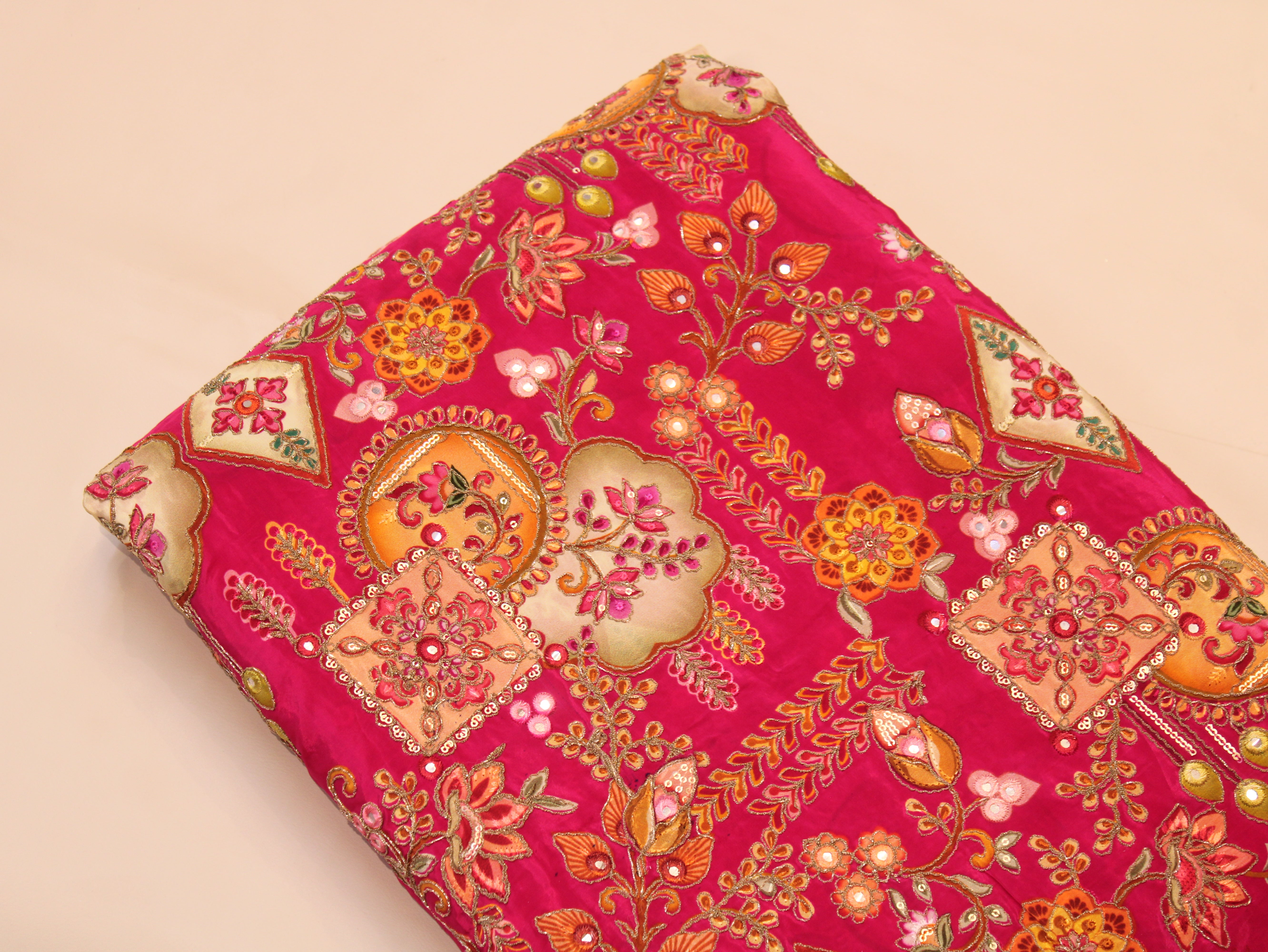 Natural Crepe Position Cording Work Fabric | 44 Inch | Rani