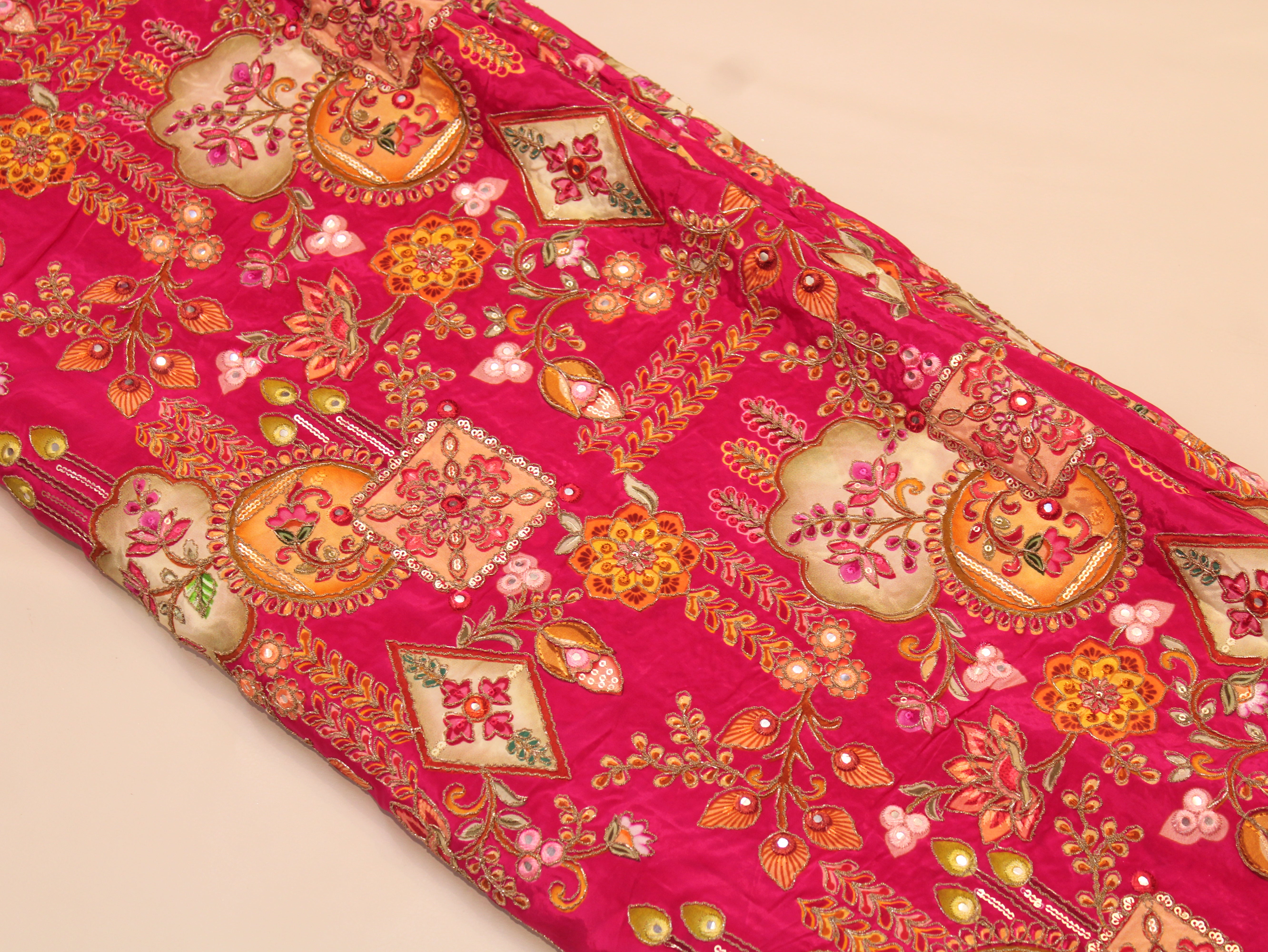Natural Crepe Position Cording Work Fabric | 44 Inch | Rani