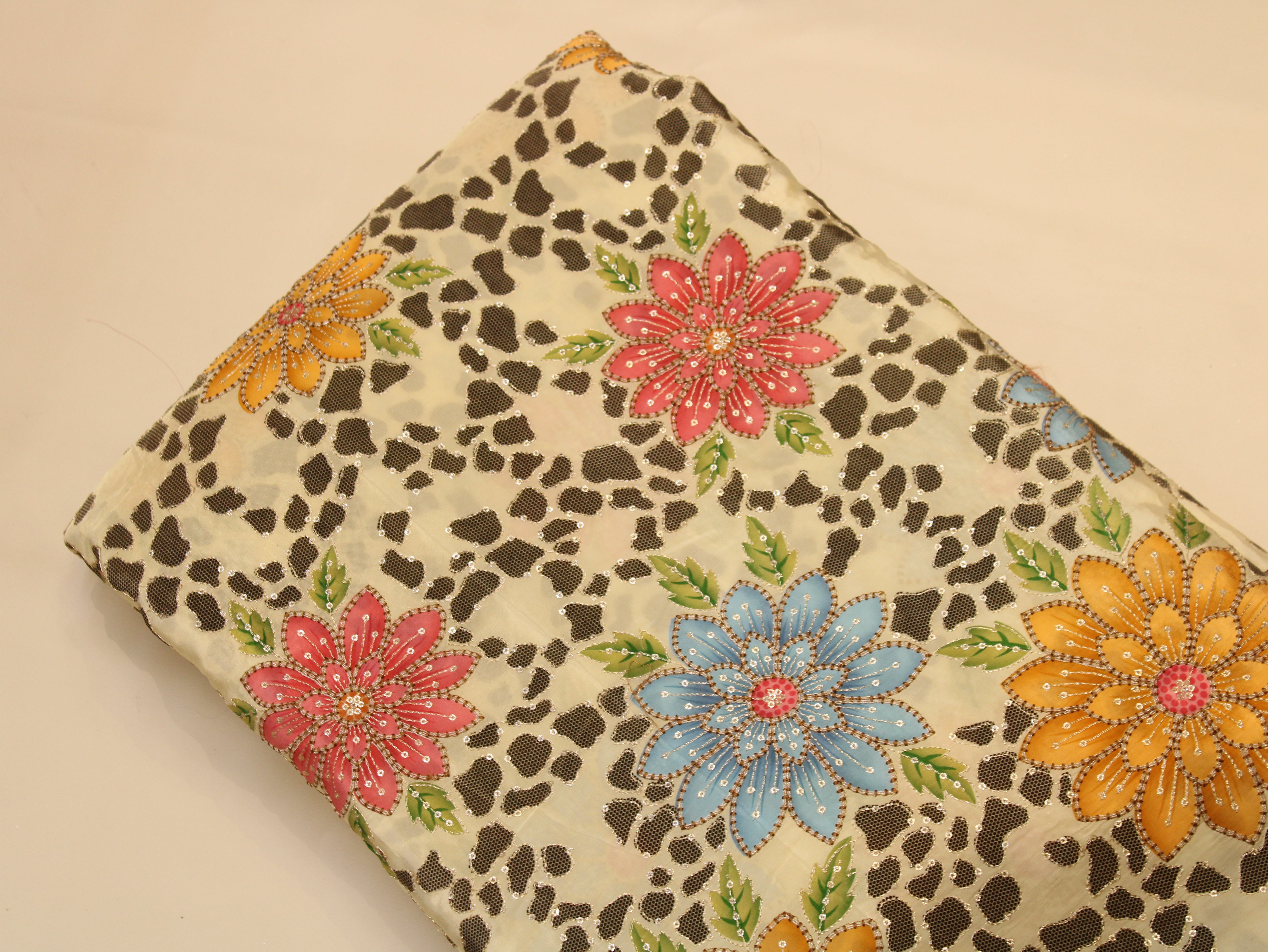 Natural Crepe Position Print Floral Fabric | Cream | 52 Inch