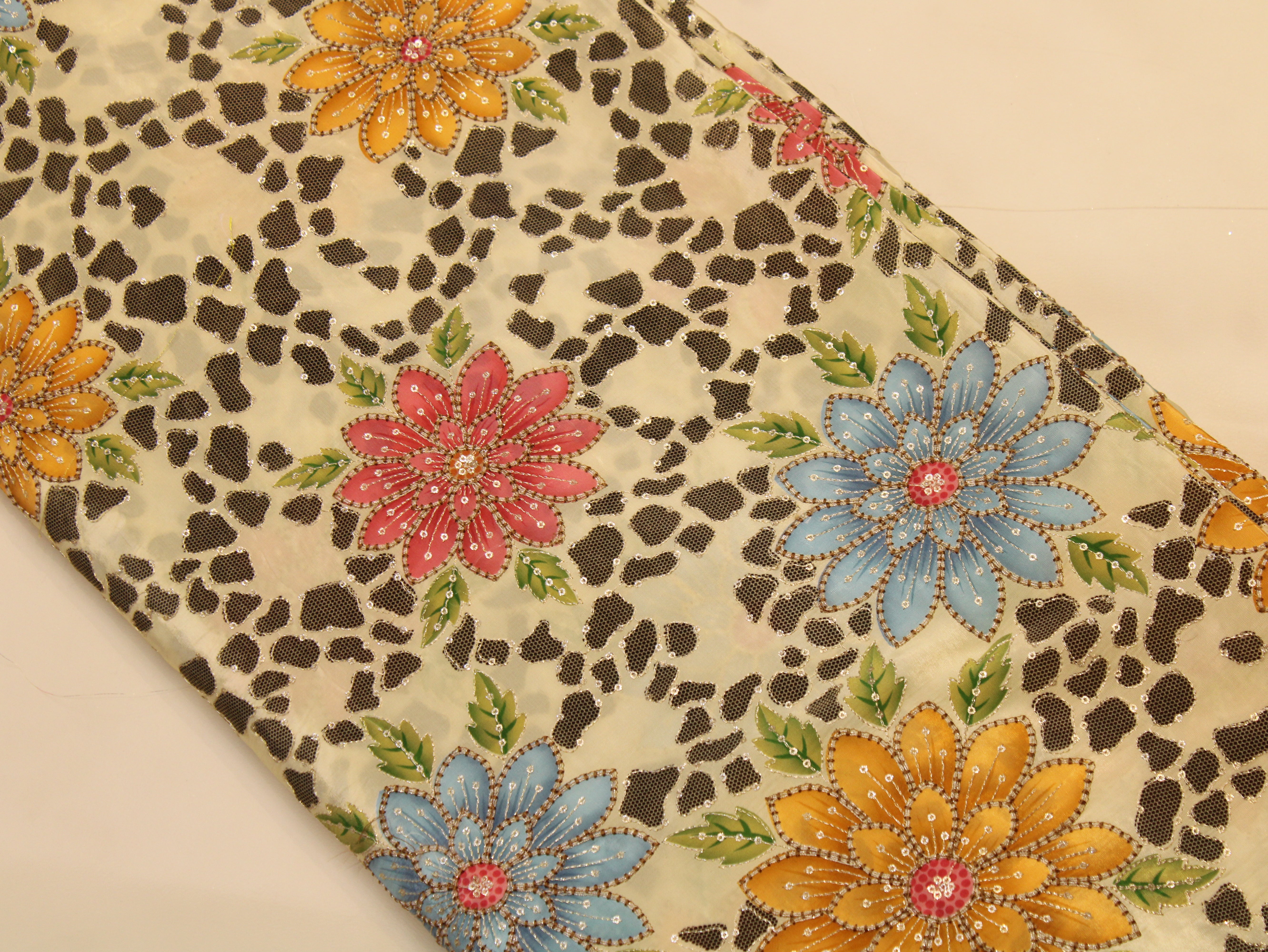 Natural Crepe Position Print Floral Fabric | Cream | 52 Inch