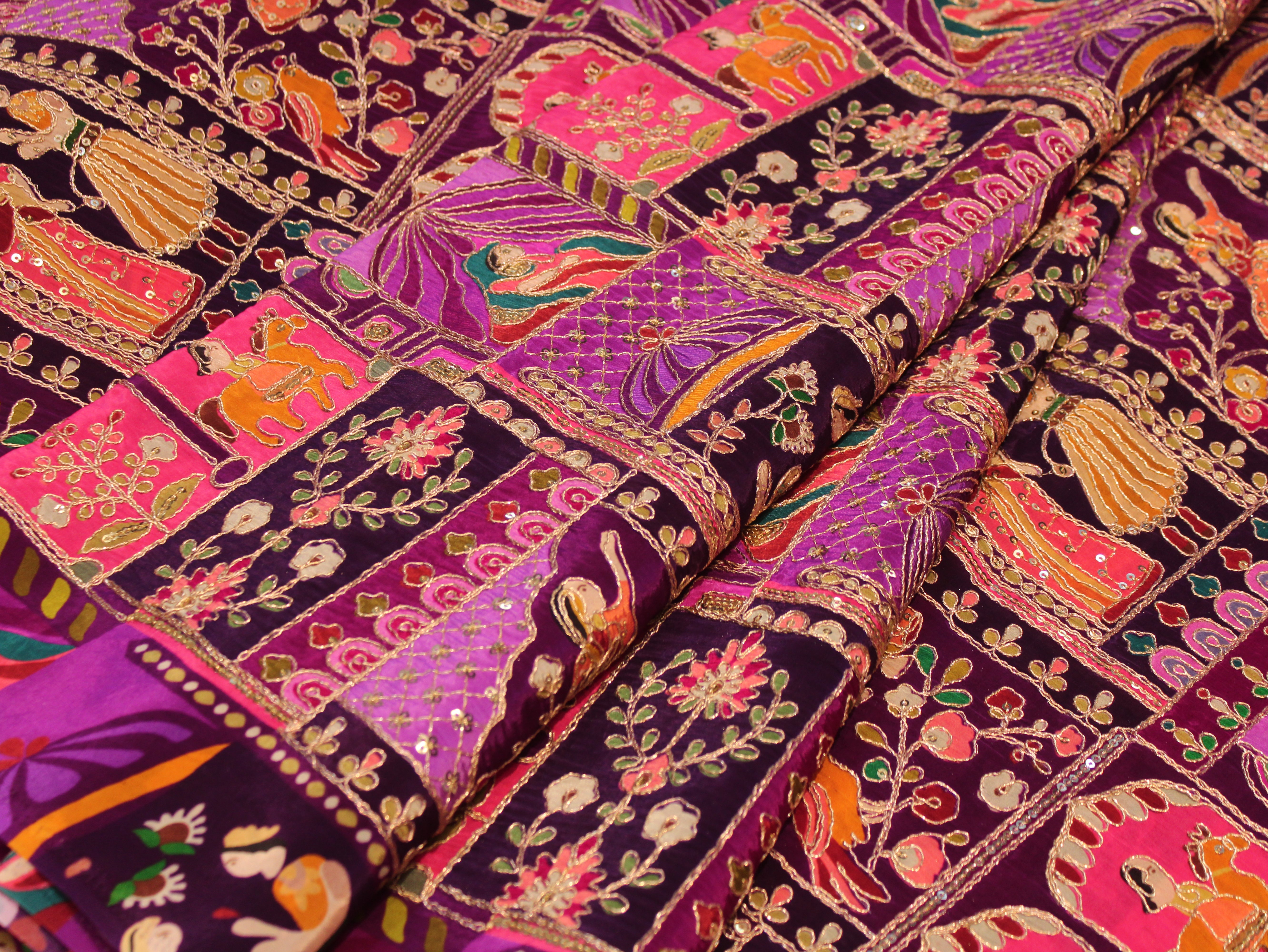Natural Crepe Position Cording Work Fabric | Purple