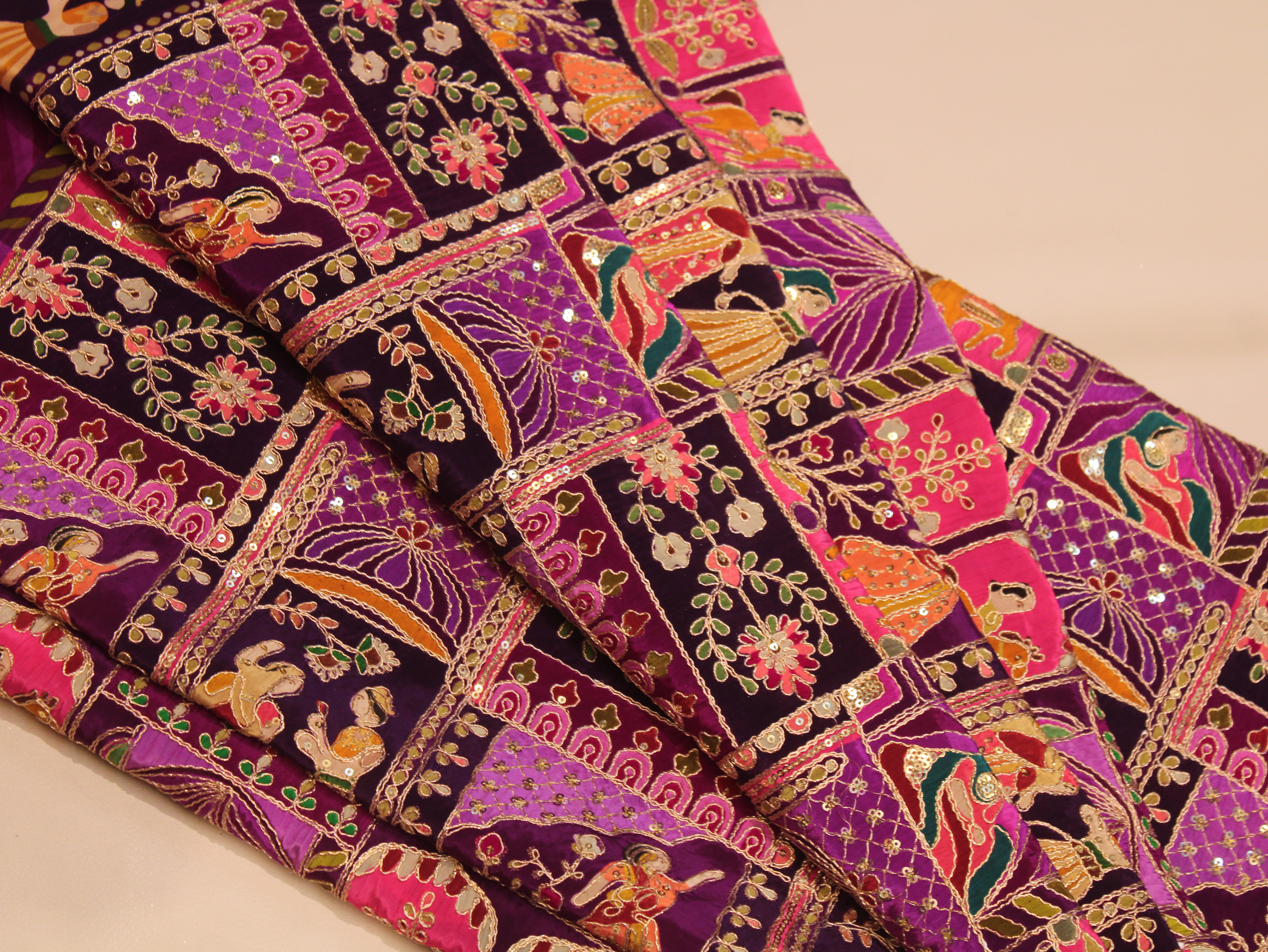 Natural Crepe Position Cording Work Fabric | Purple
