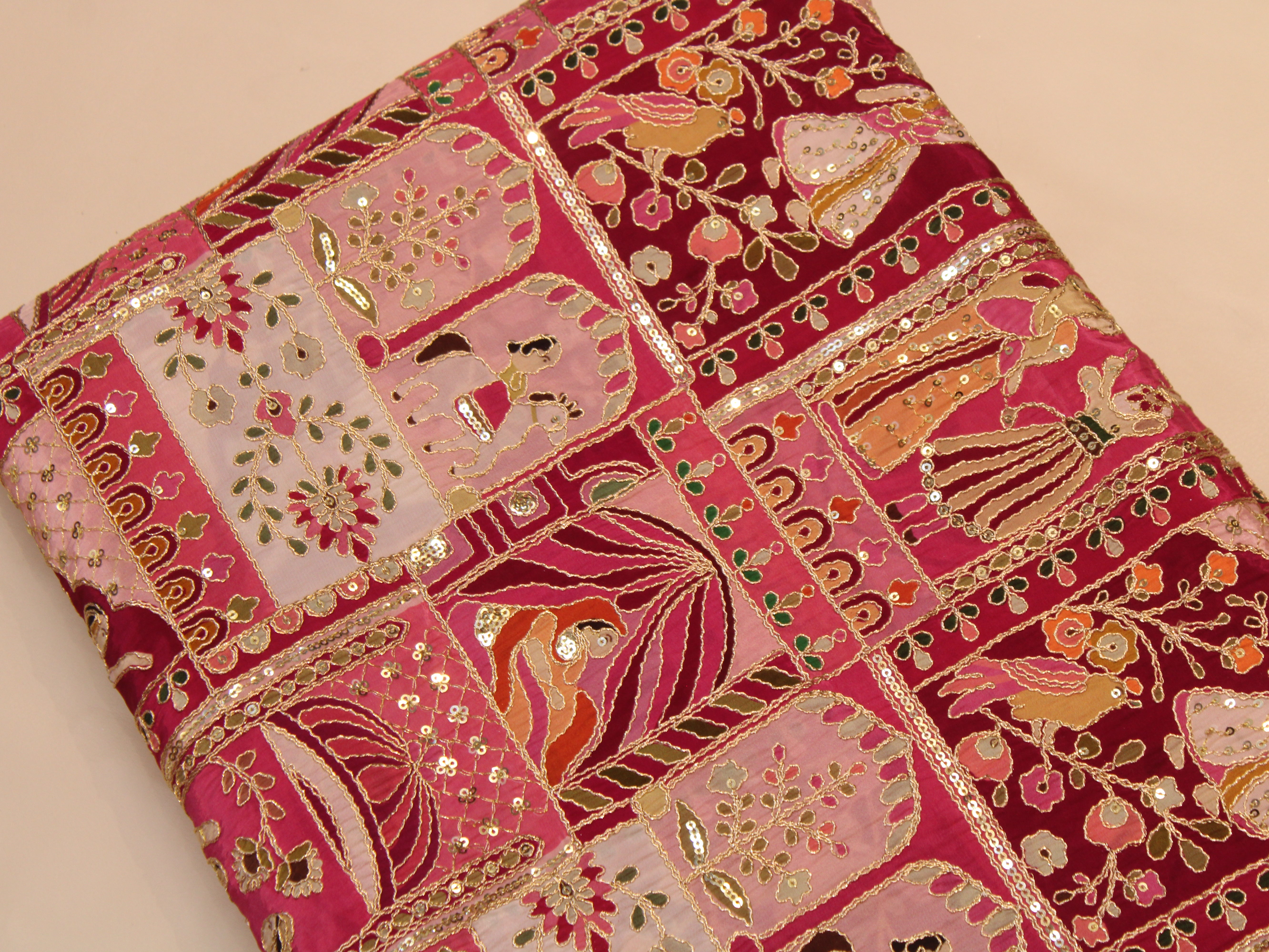 Natural Crepe Position Cording Work Fabric | Peach