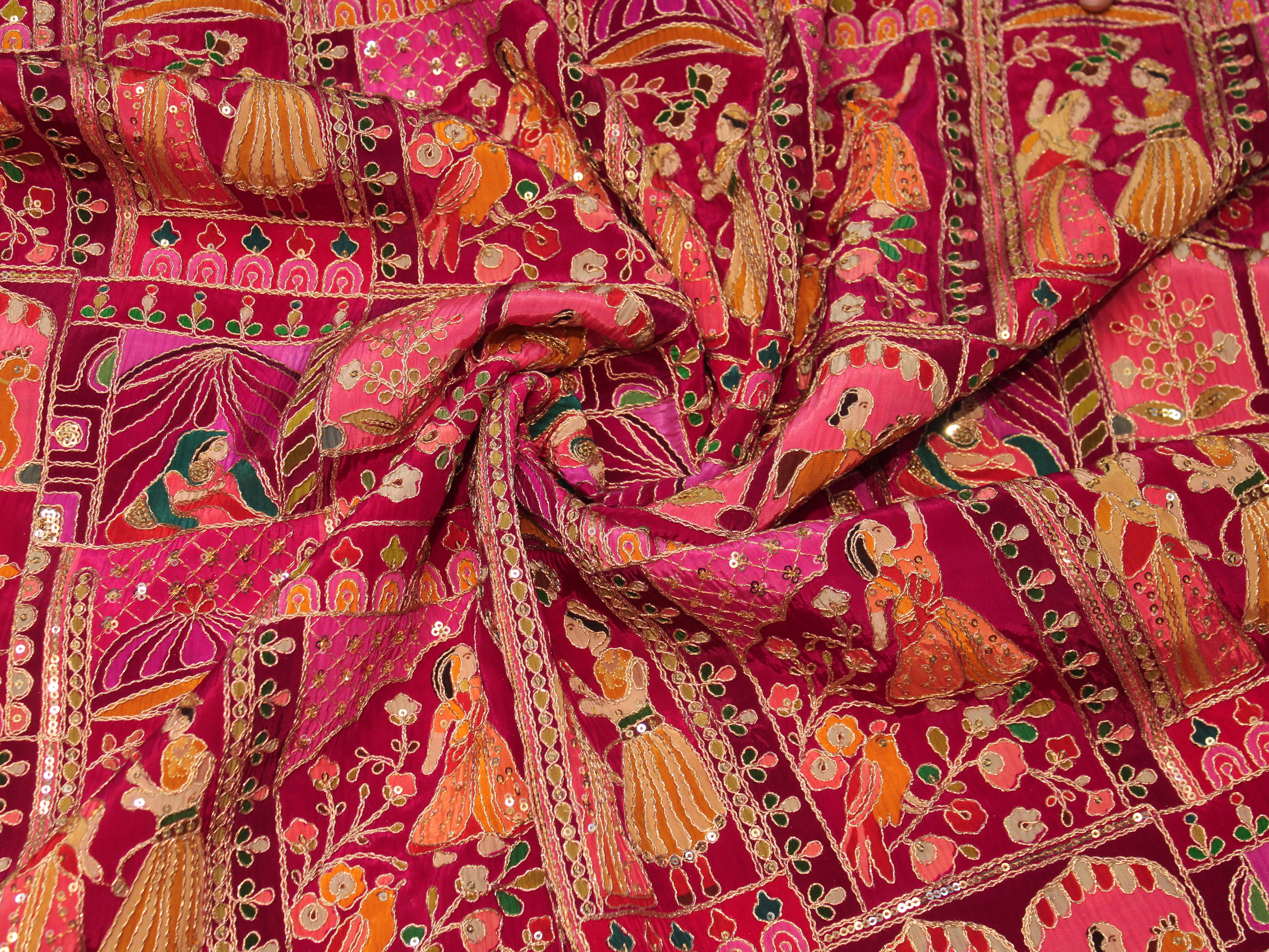 Natural Crepe Position Cording Work Fabric | Rani