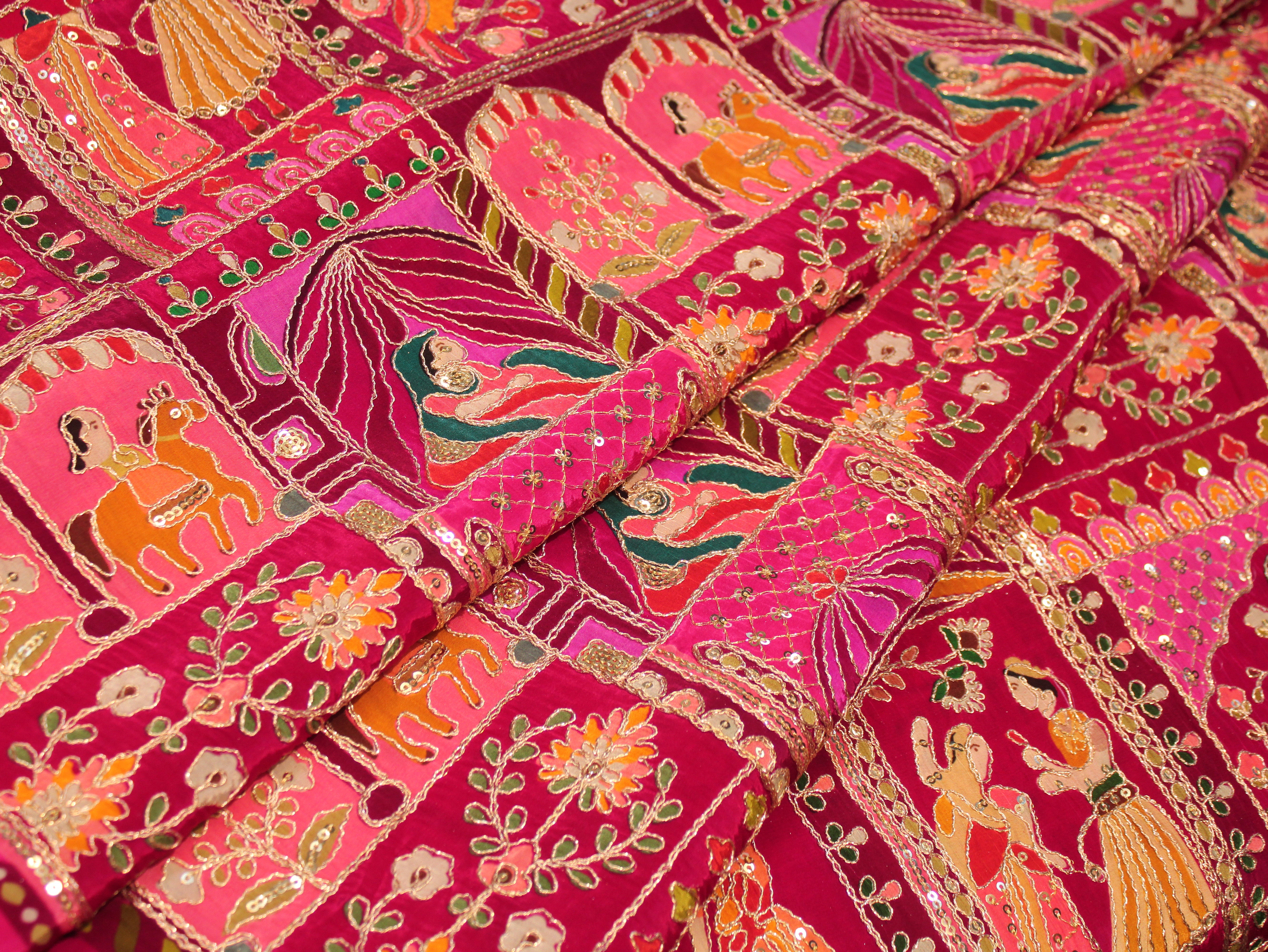 Natural Crepe Position Cording Work Fabric | Rani