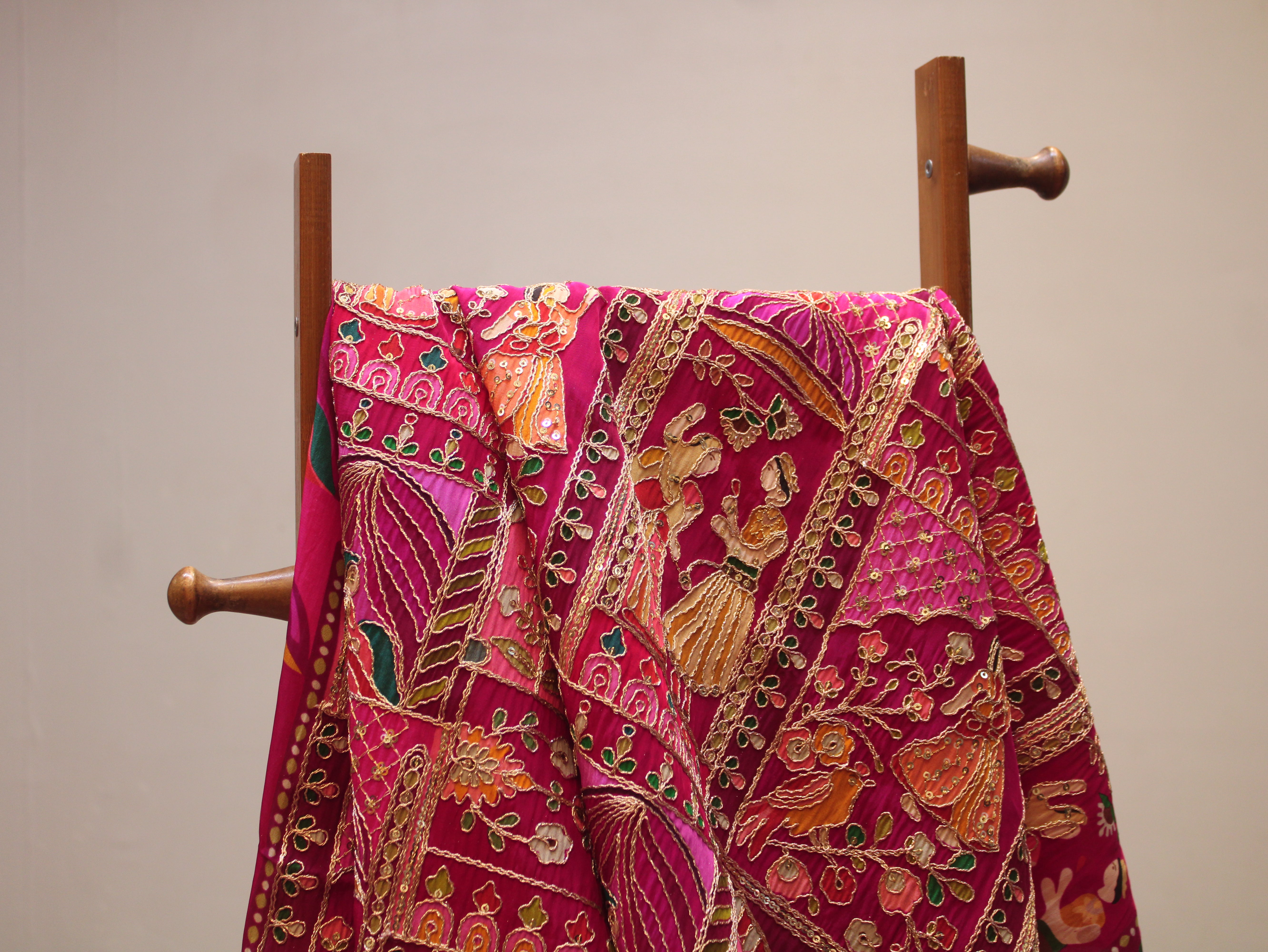 Natural Crepe Position Cording Work Fabric | Rani