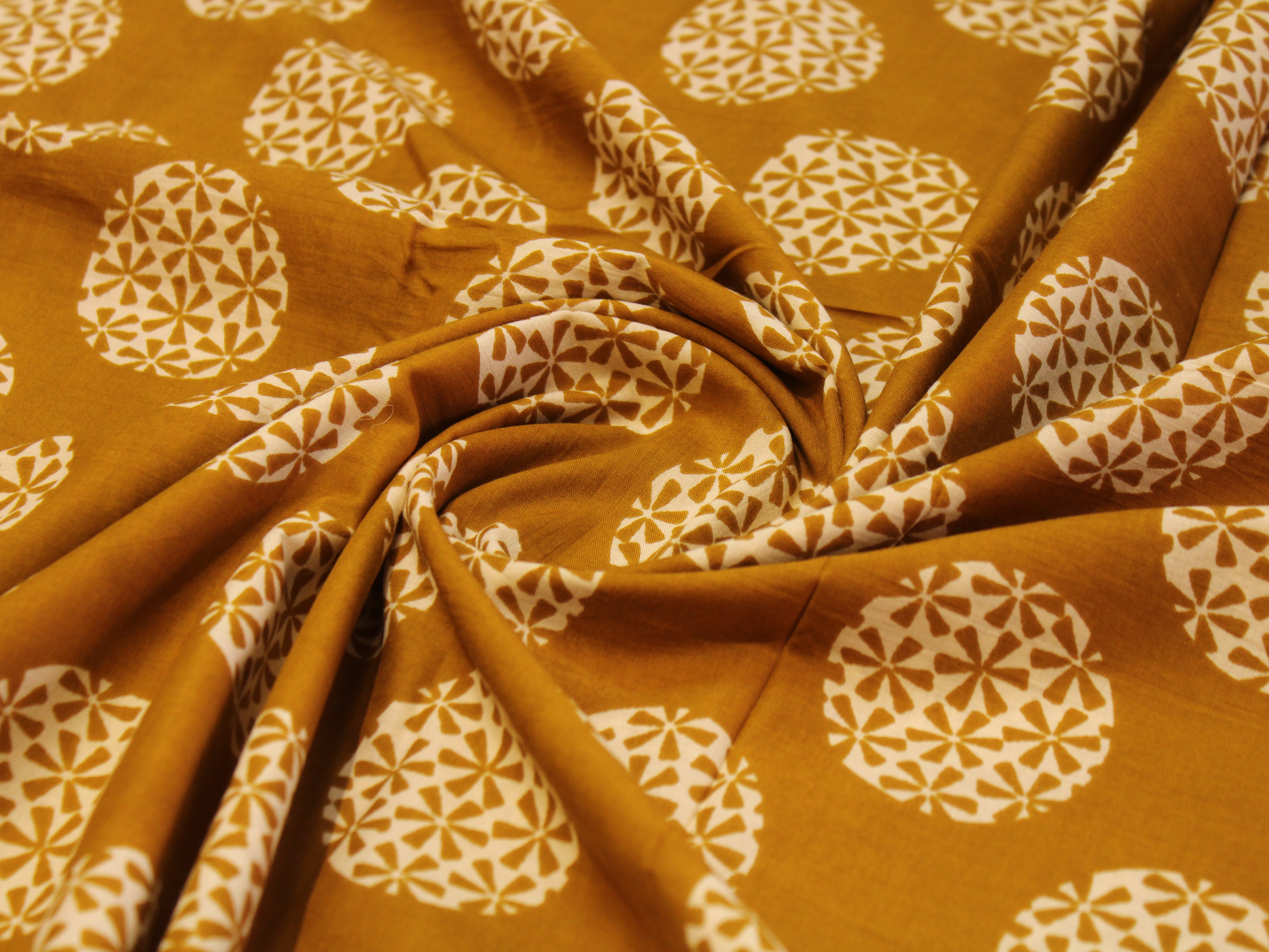 Pure Cotton Cambric Printed Fabric | 44 Inch | 60×60 Count | Mustard