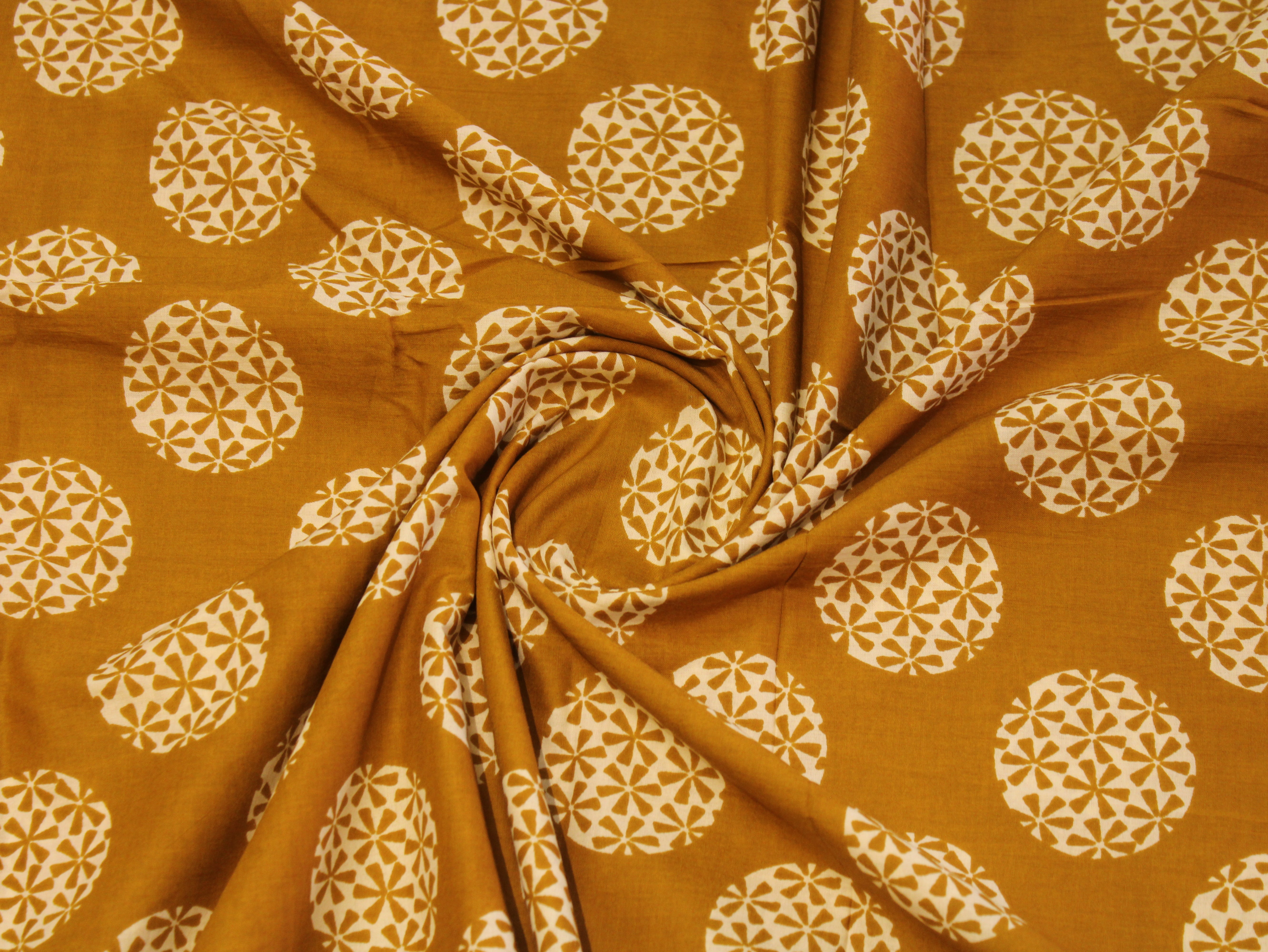 Pure Cotton Cambric Printed Fabric | 44 Inch | 60×60 Count | Mustard