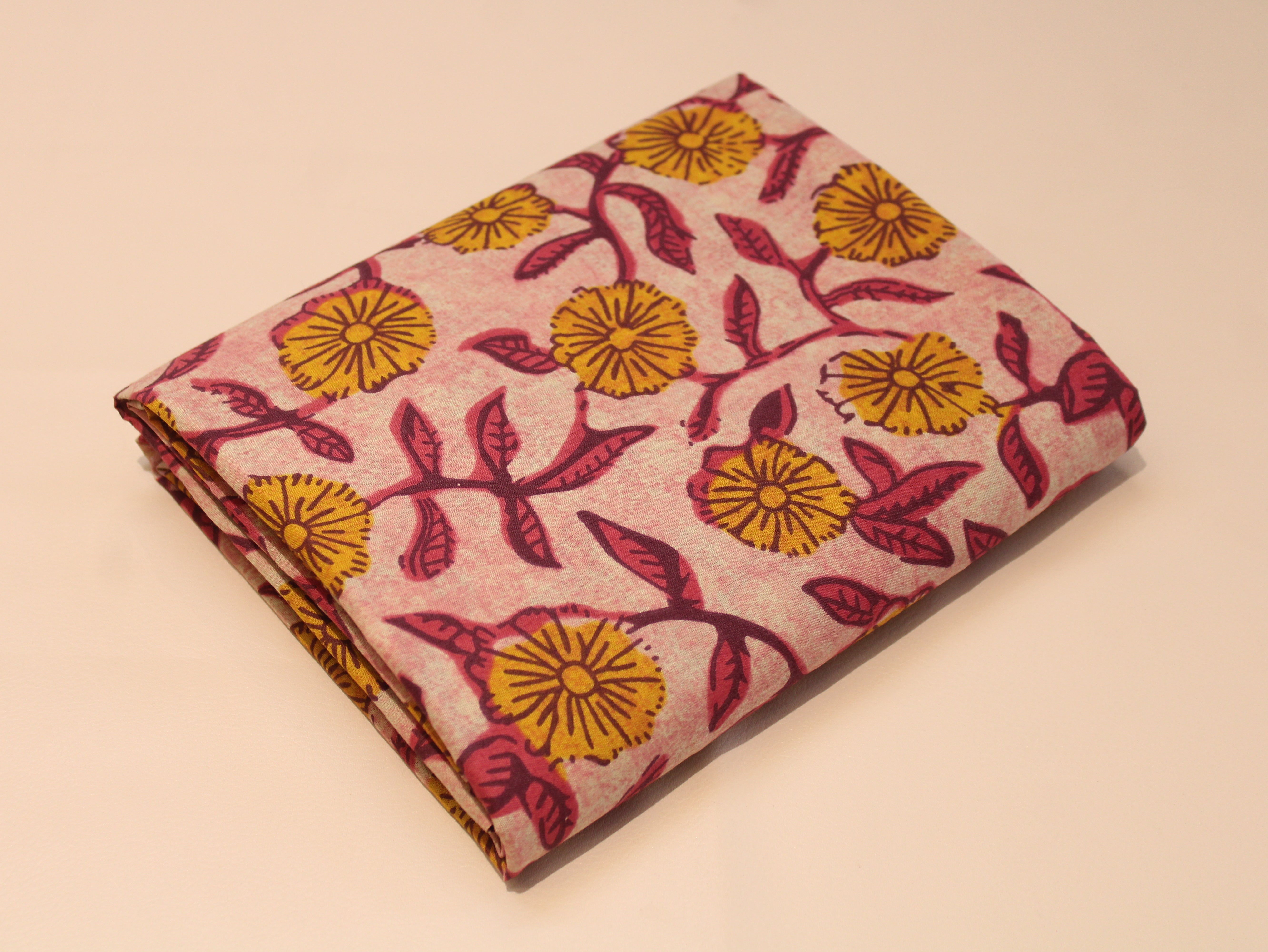 Pure Cotton Cambric Printed Fabric | 44 Inch | 60×60 Count | Pastel Pink